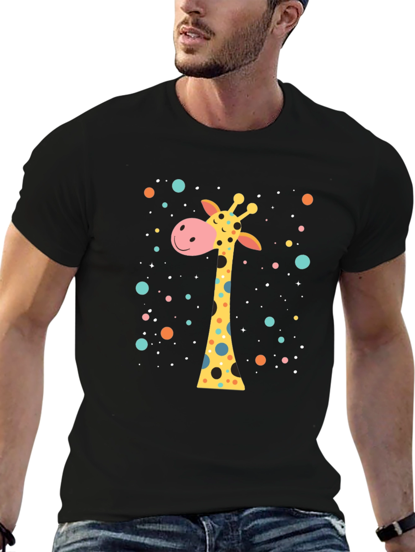 Black Giraffe T-Shirt - Whimsical Cartoon Design view 6