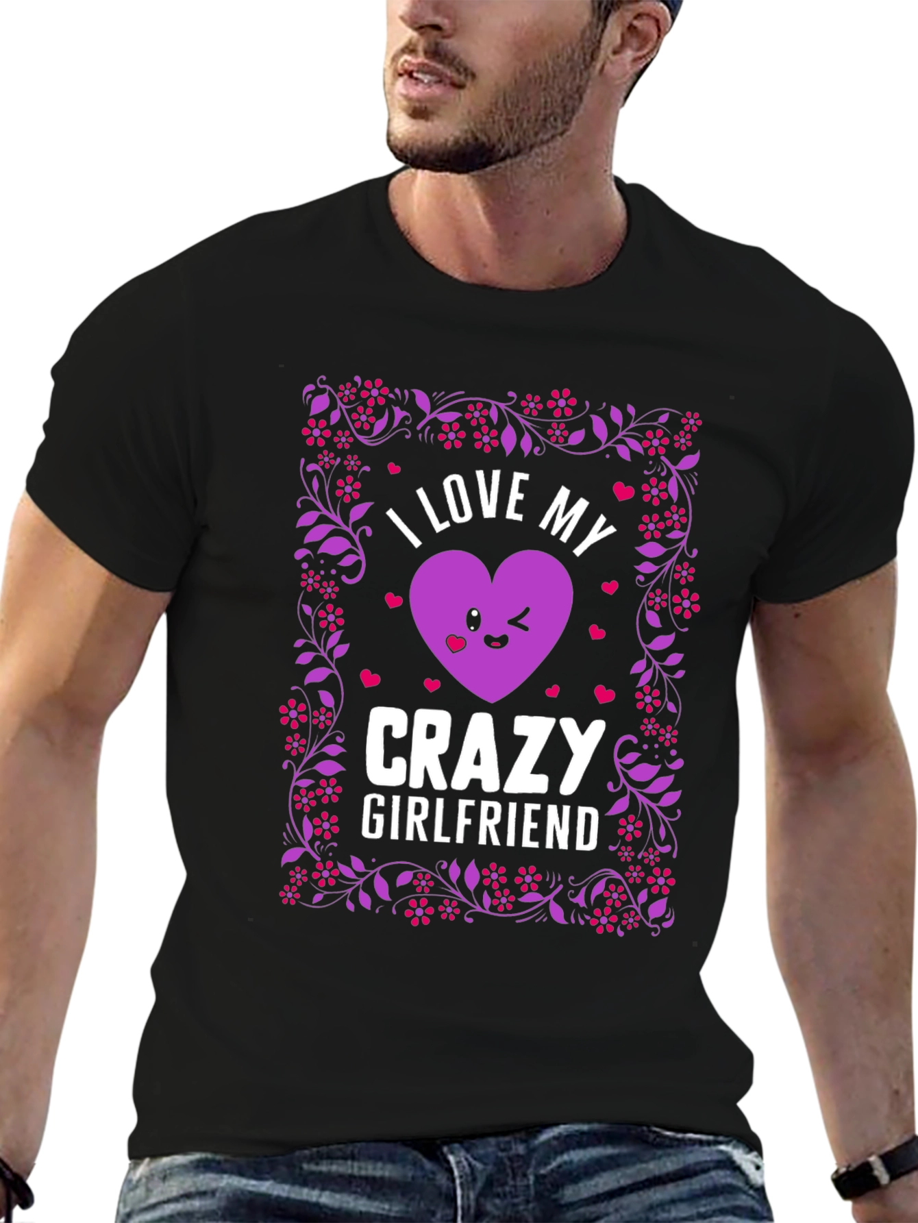 Black I Love My Crazy Girlfriend Graphic T-Shirt view 6