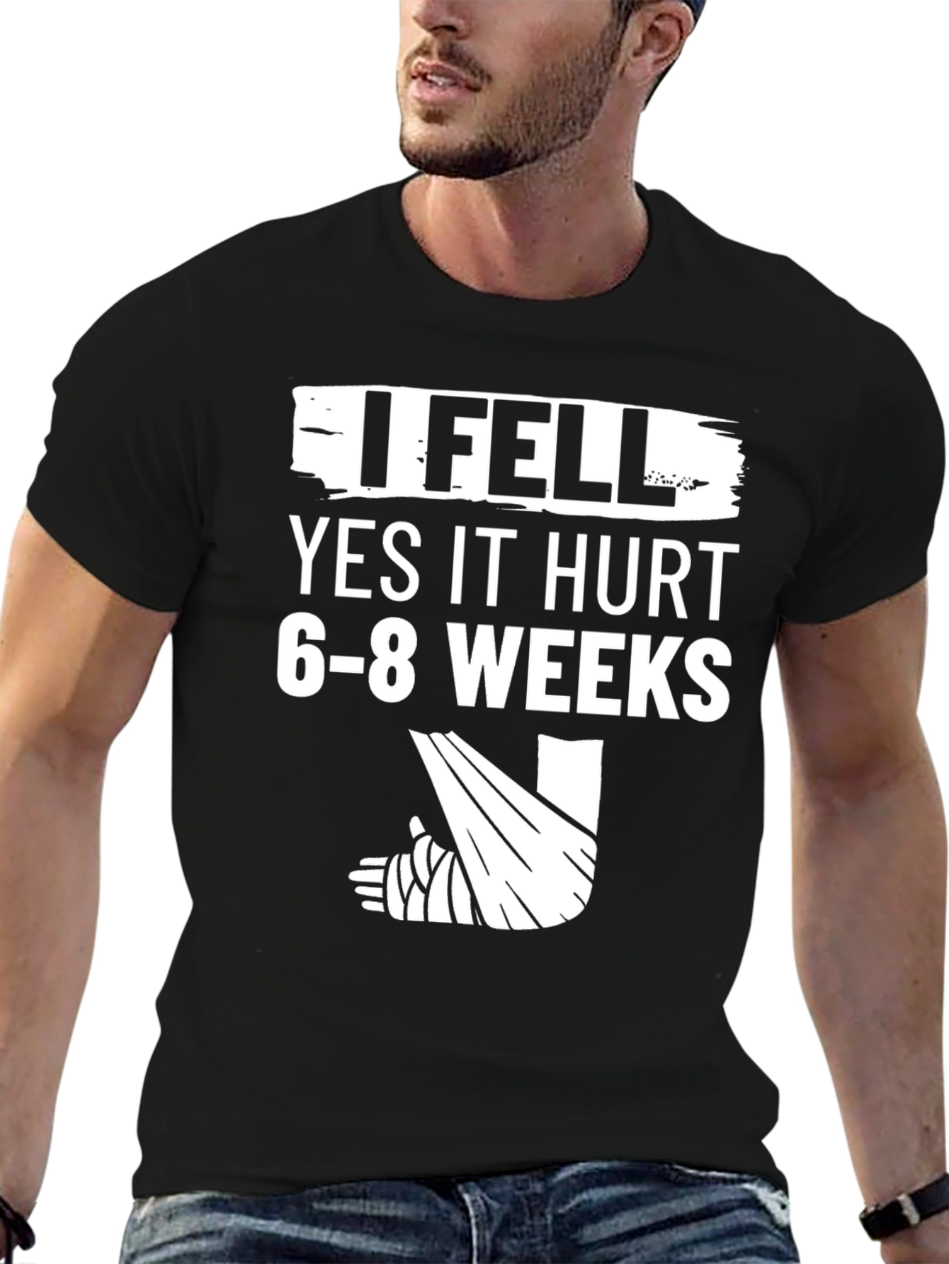 Black I Fell Funny Broken Leg T-Shirt view 6