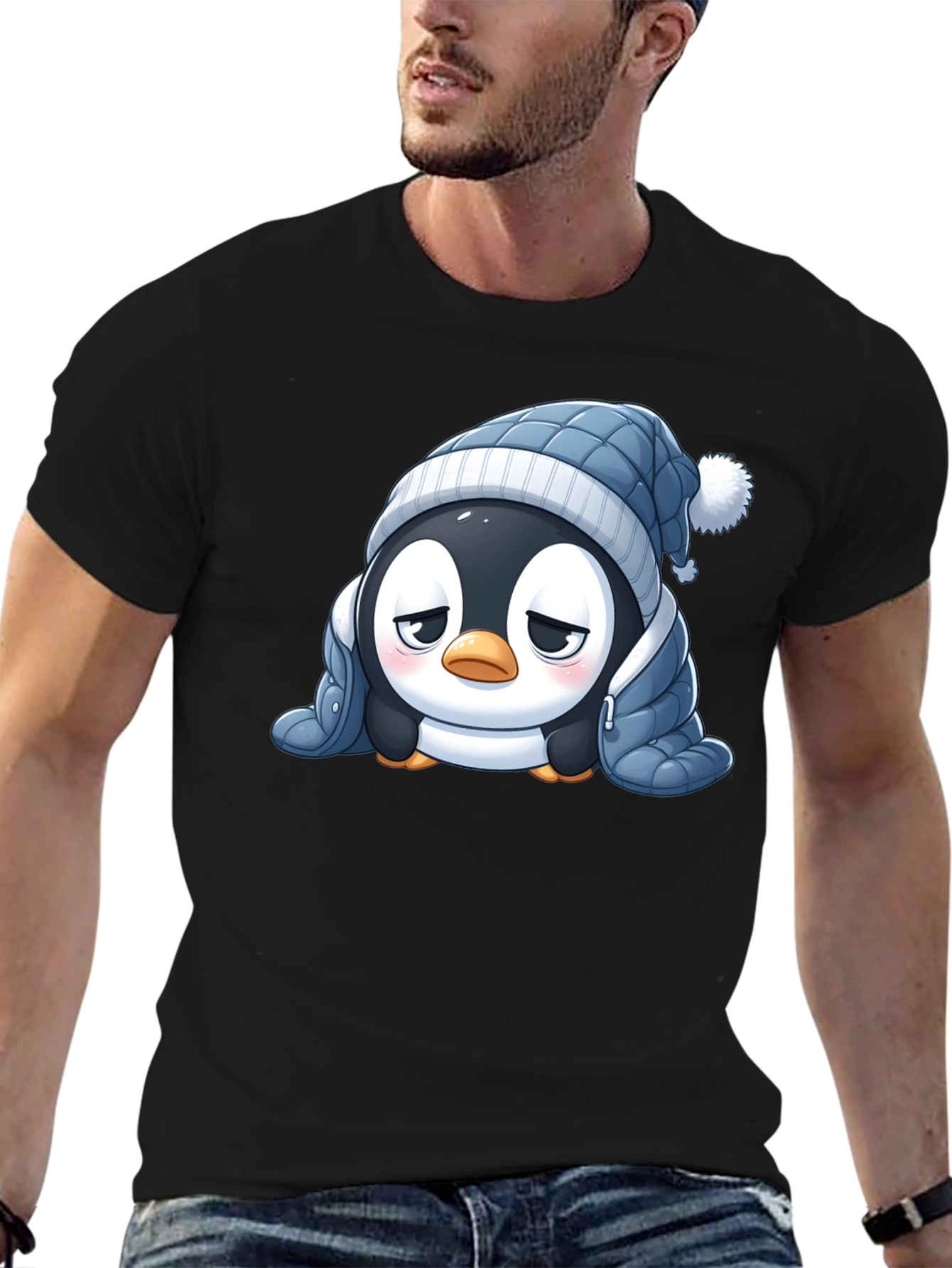 Black Cute Penguin Winter T-Shirt view 6
