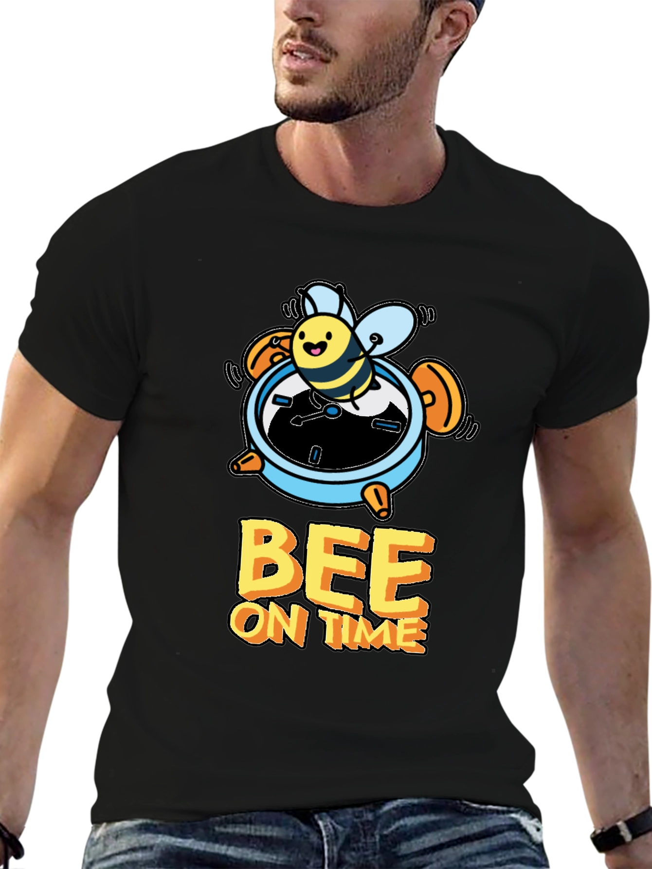 Black Bee On Time Black Graphic T-Shirt view 6