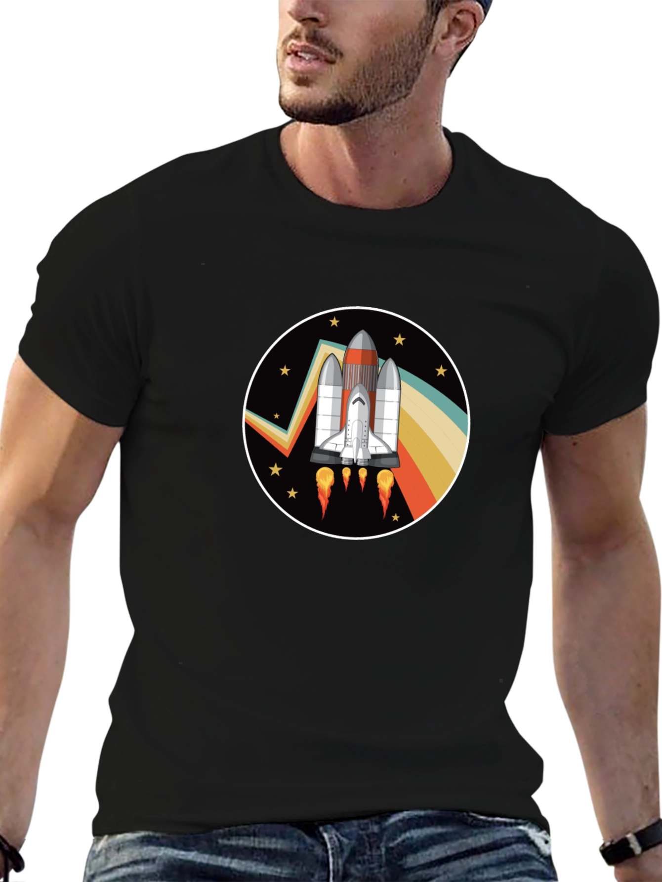 Black Retro Space Shuttle Graphic Tee view 6