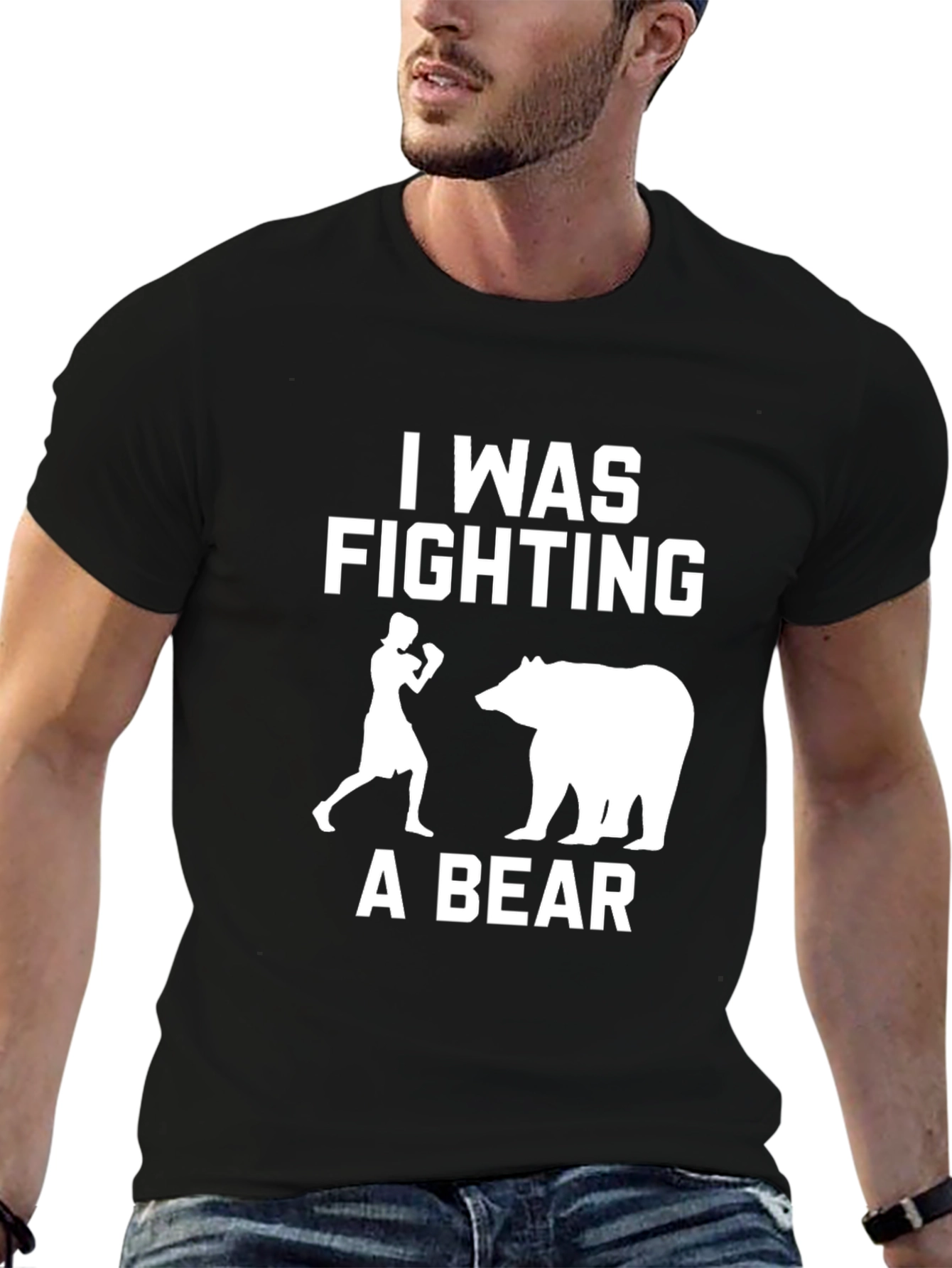 Black I Was Fighting a Bear Graphic T-Shirt view 6