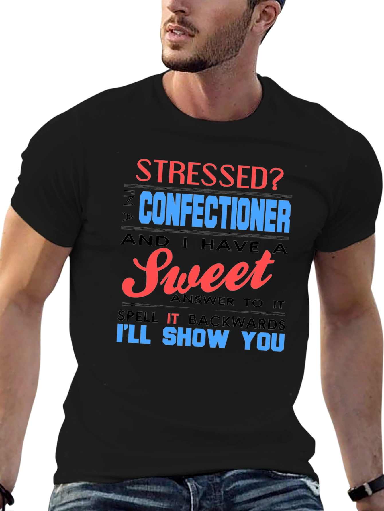 Black Stressed Confectioner T-Shirt - Sweet Answer Tee view 6