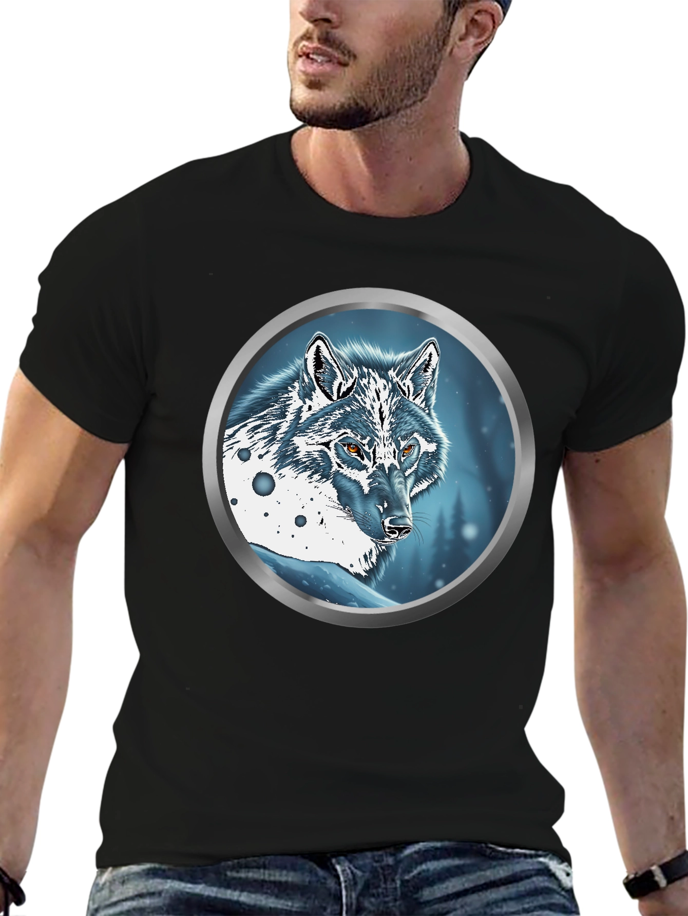 Black Wolf Portrait Graphic Tee - Sleek Black view 6