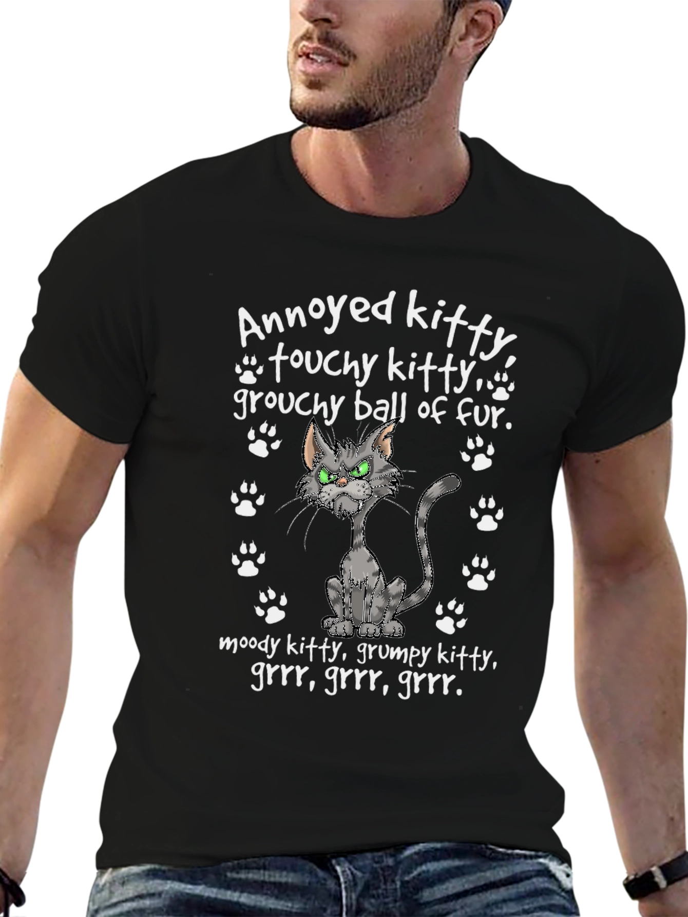 Black Annoyed Kitty T-Shirt - Grumpy Cat Design view 6