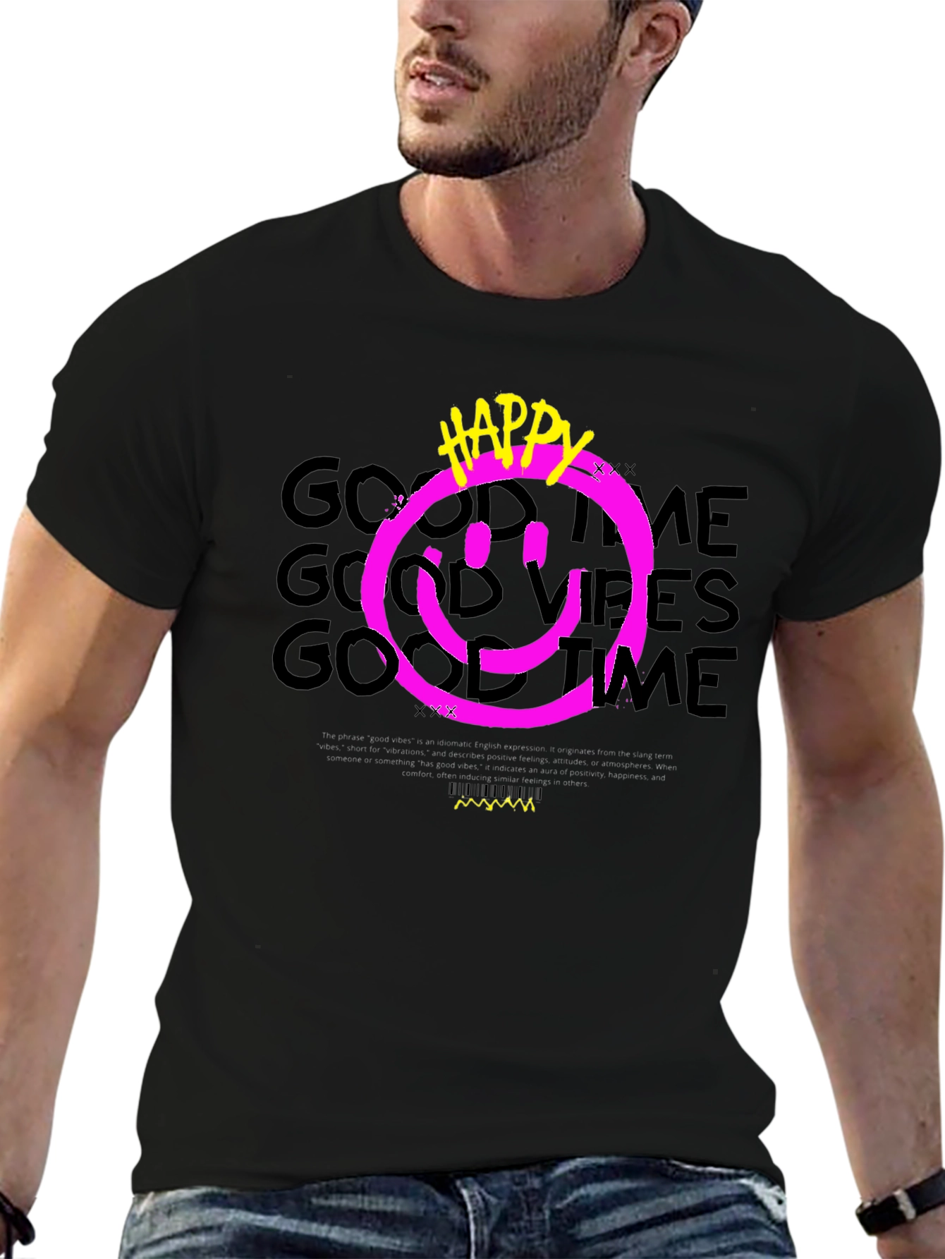 Black Happy Good Vibes Graphic Tee view 6