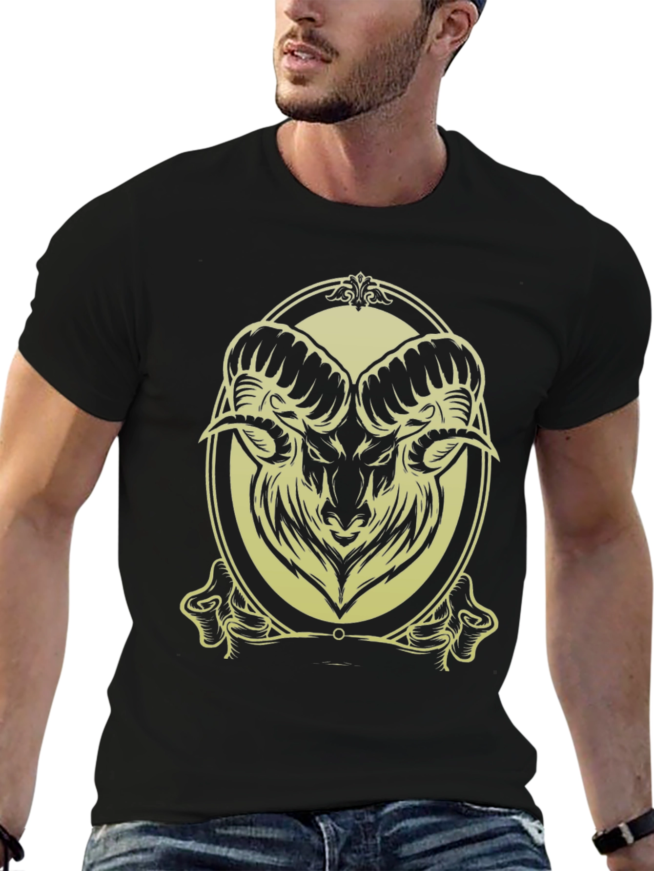 Black Ram Graphic Tee - Black Cotton Blend - Stylish & Unique Design view 6