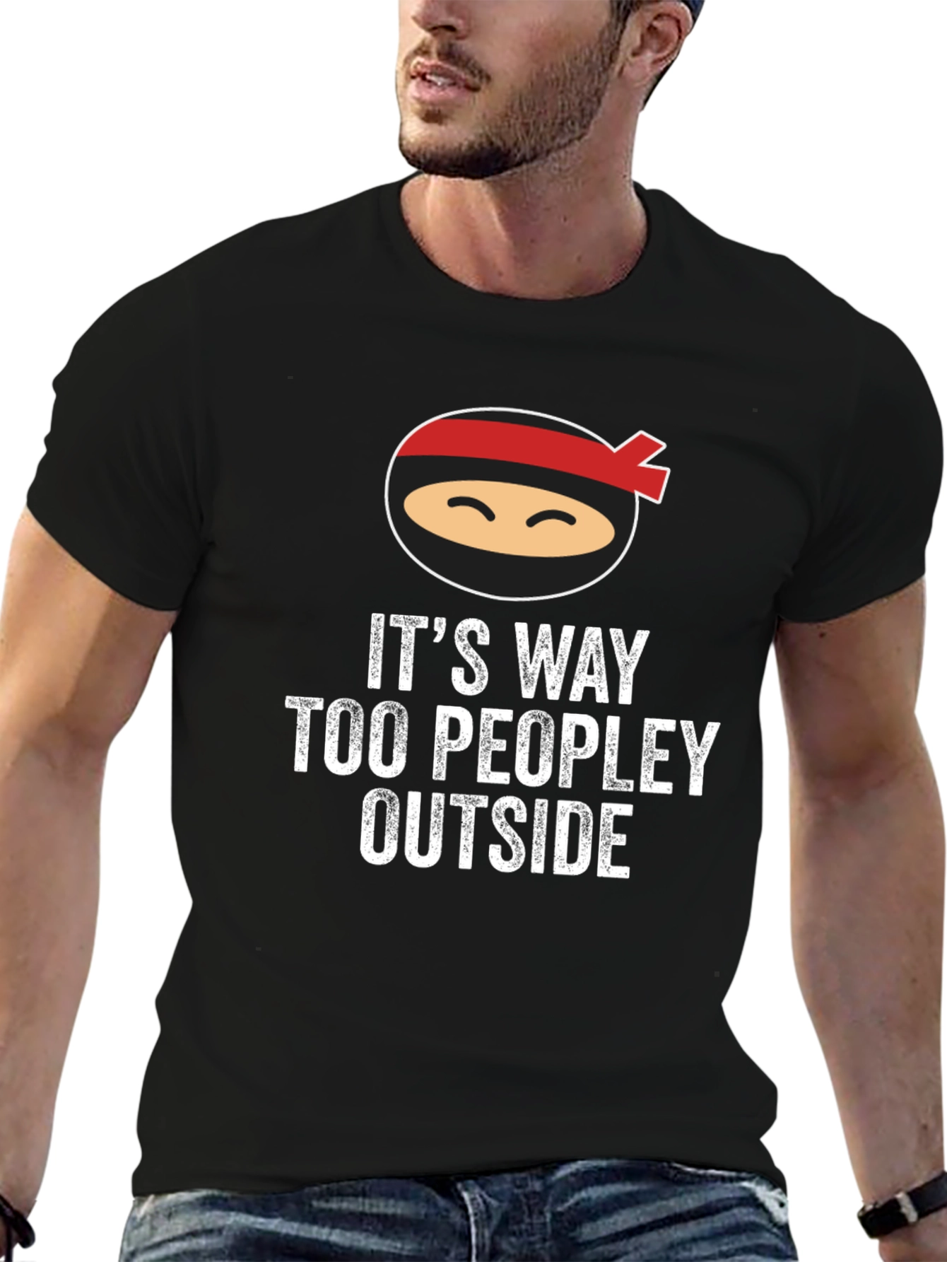 Black Ninja 'Too Peopley Outside' Graphic Tee - Comfy Cotton Blend view 6