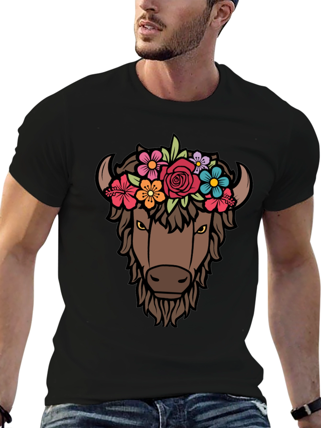 Black Floral Buffalo Graphic T-Shirt view 6