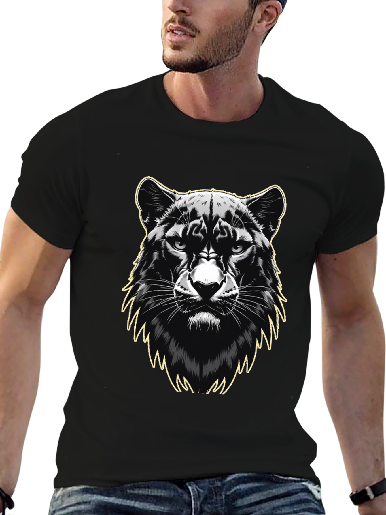 Black Black Panther Graphic Print Men's T-Shirt view 6