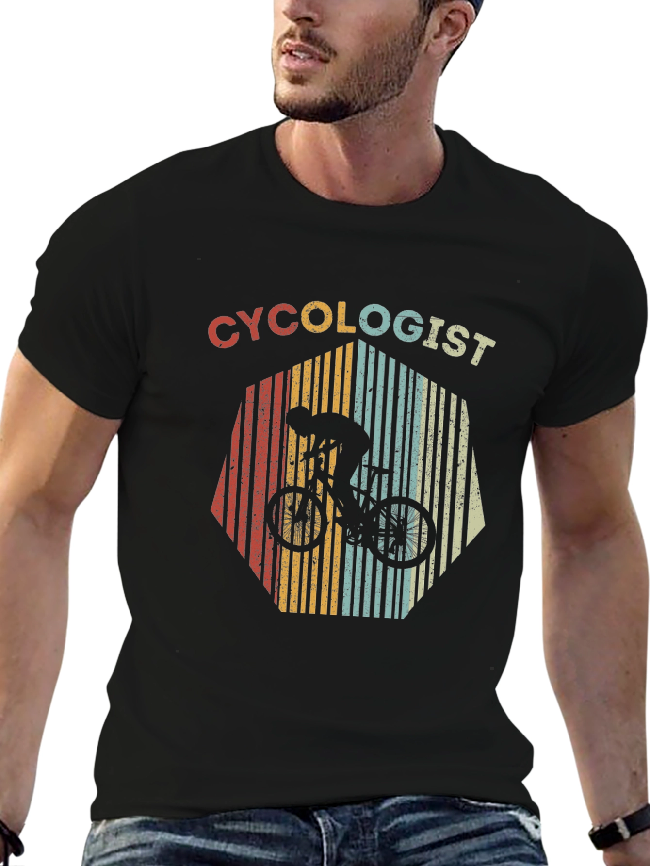 Black Retro Cycologist T-Shirt - Cycling Enthusiast Apparel view 6
