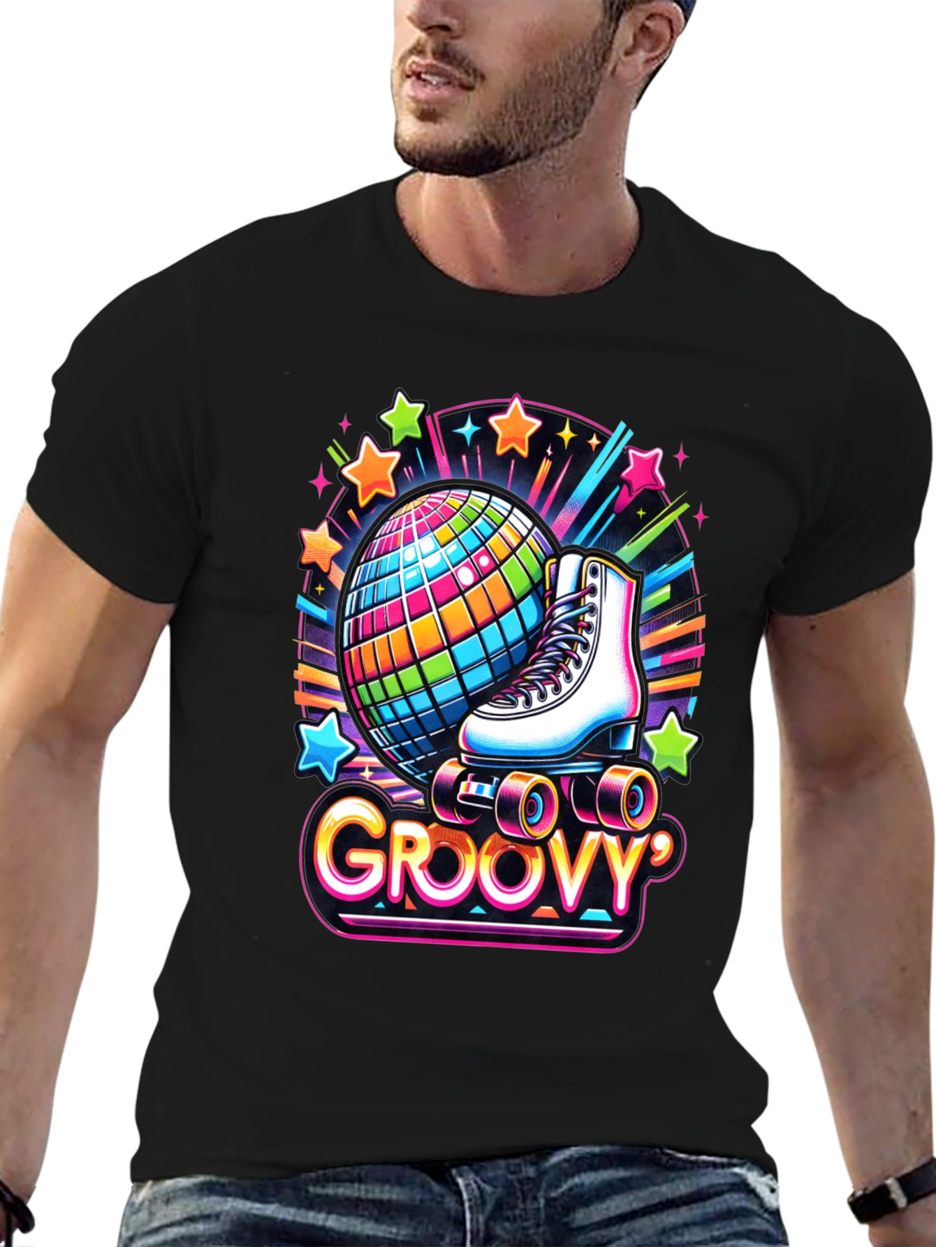 Black Groovy Roller Skate Disco Ball T-Shirt view 6