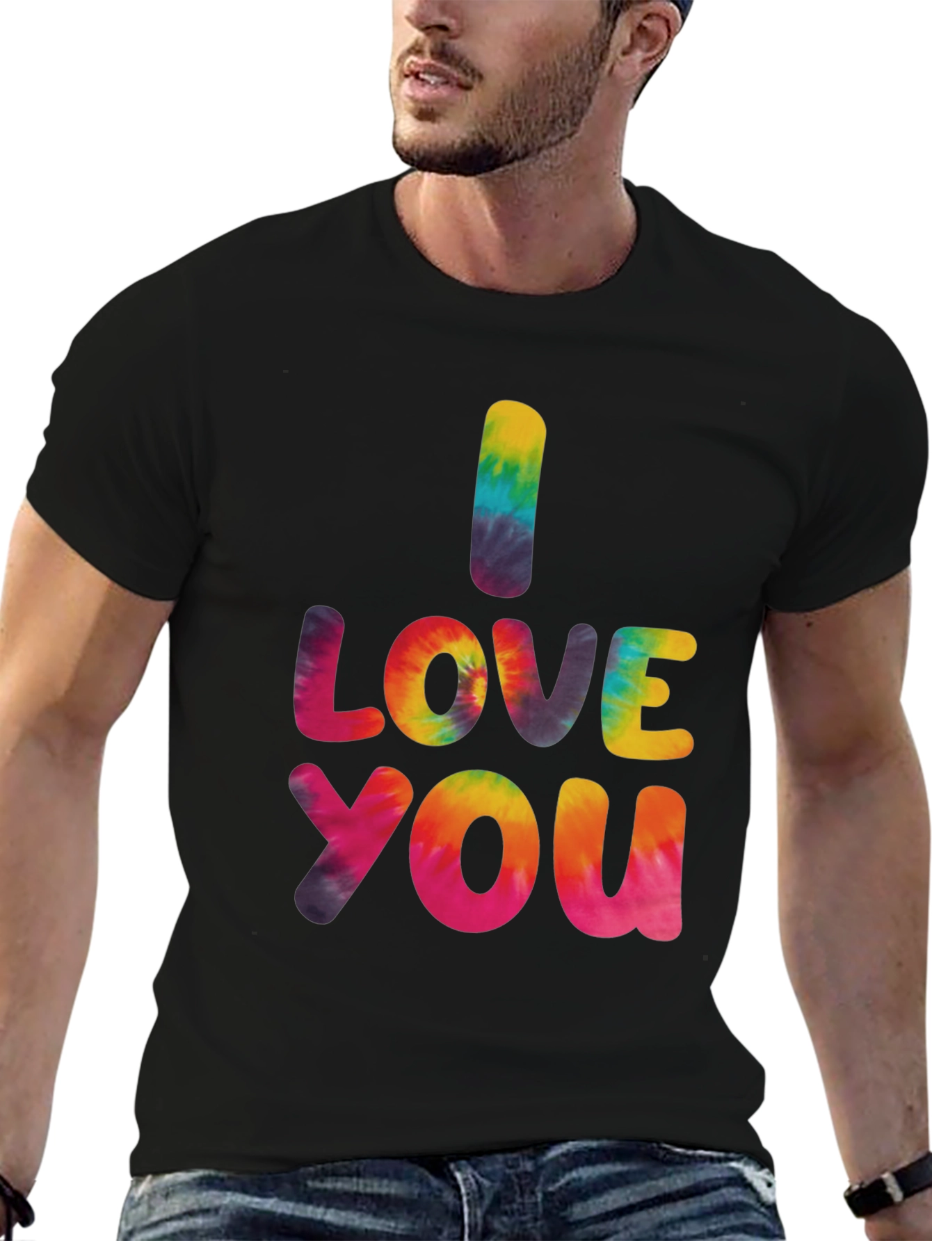 Black I Love You Tie Dye Graphic Tee - Black view 6