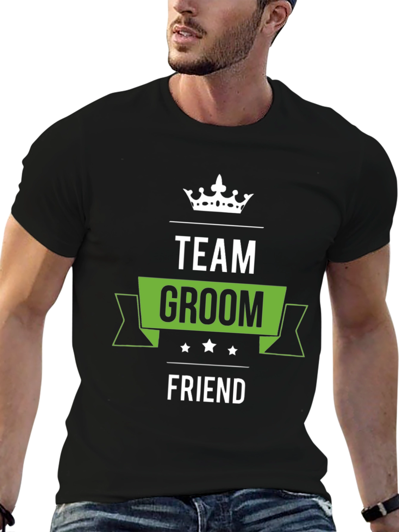 Black Team Groom Friend T-Shirt - Black Crew Neck Wedding Party Tee view 6