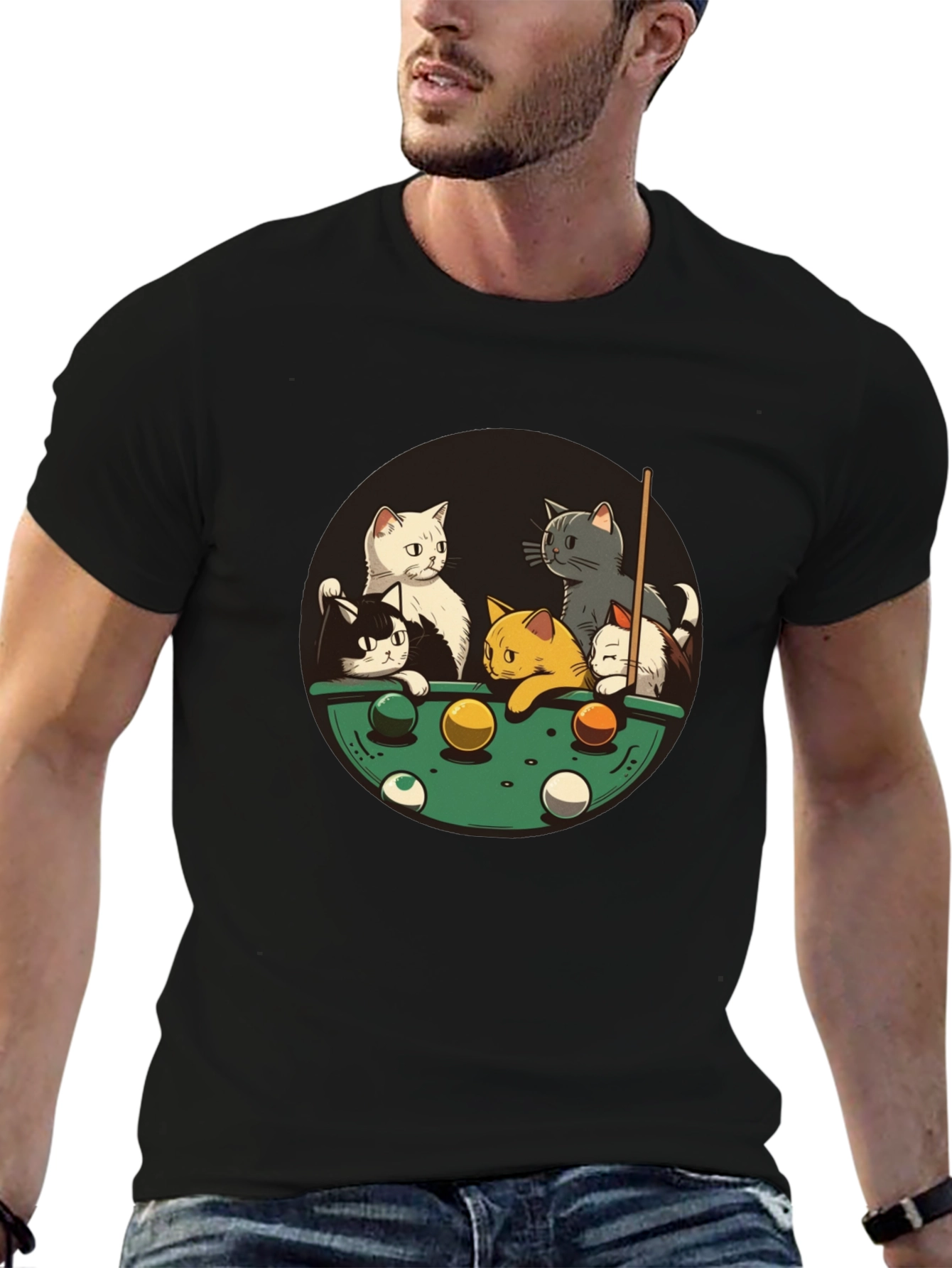 Black Cats Playing Pool Black T-Shirt view 6