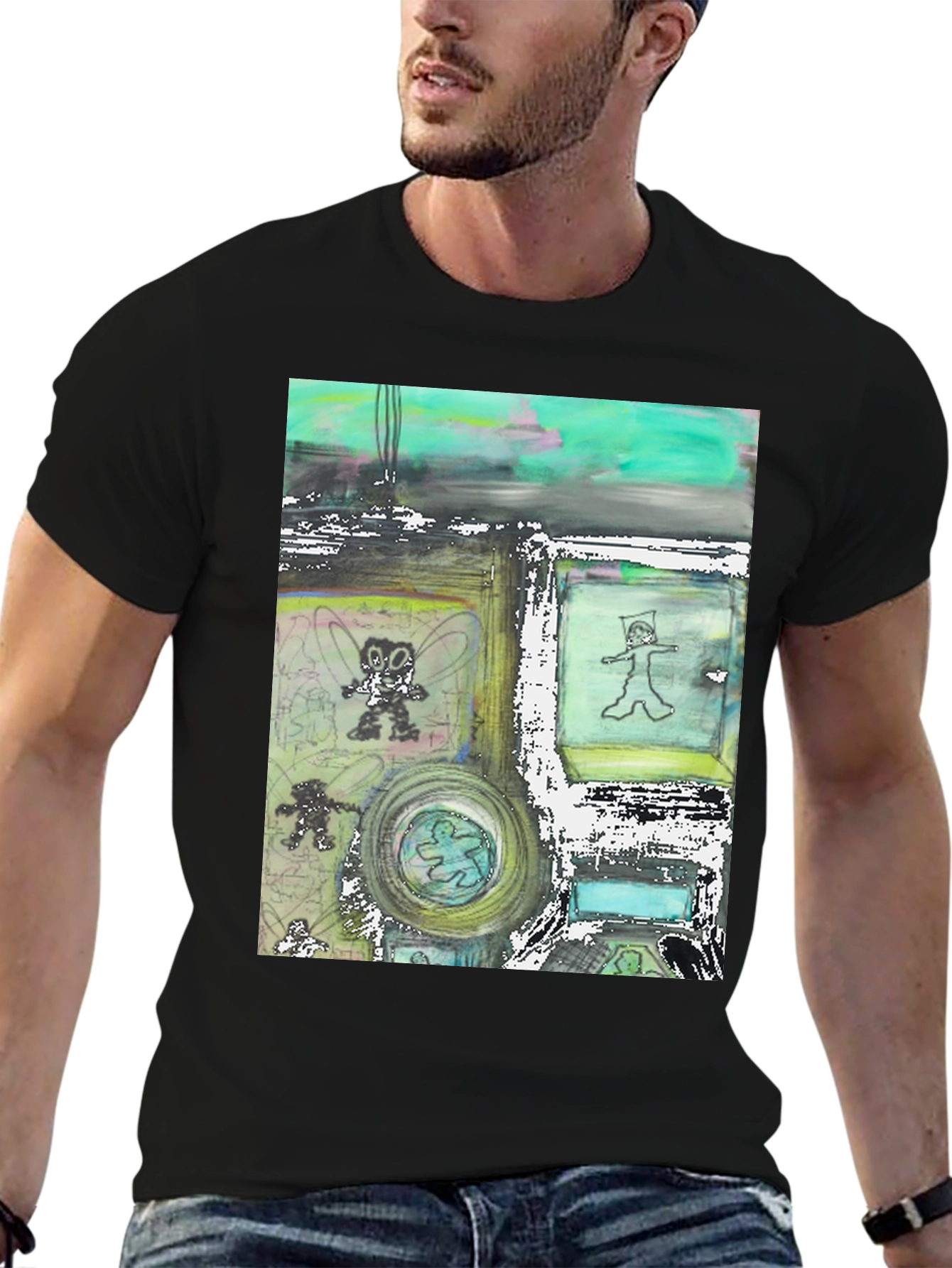 Black Abstract Art Print Black T-Shirt - Unique Graphic Tee view 6