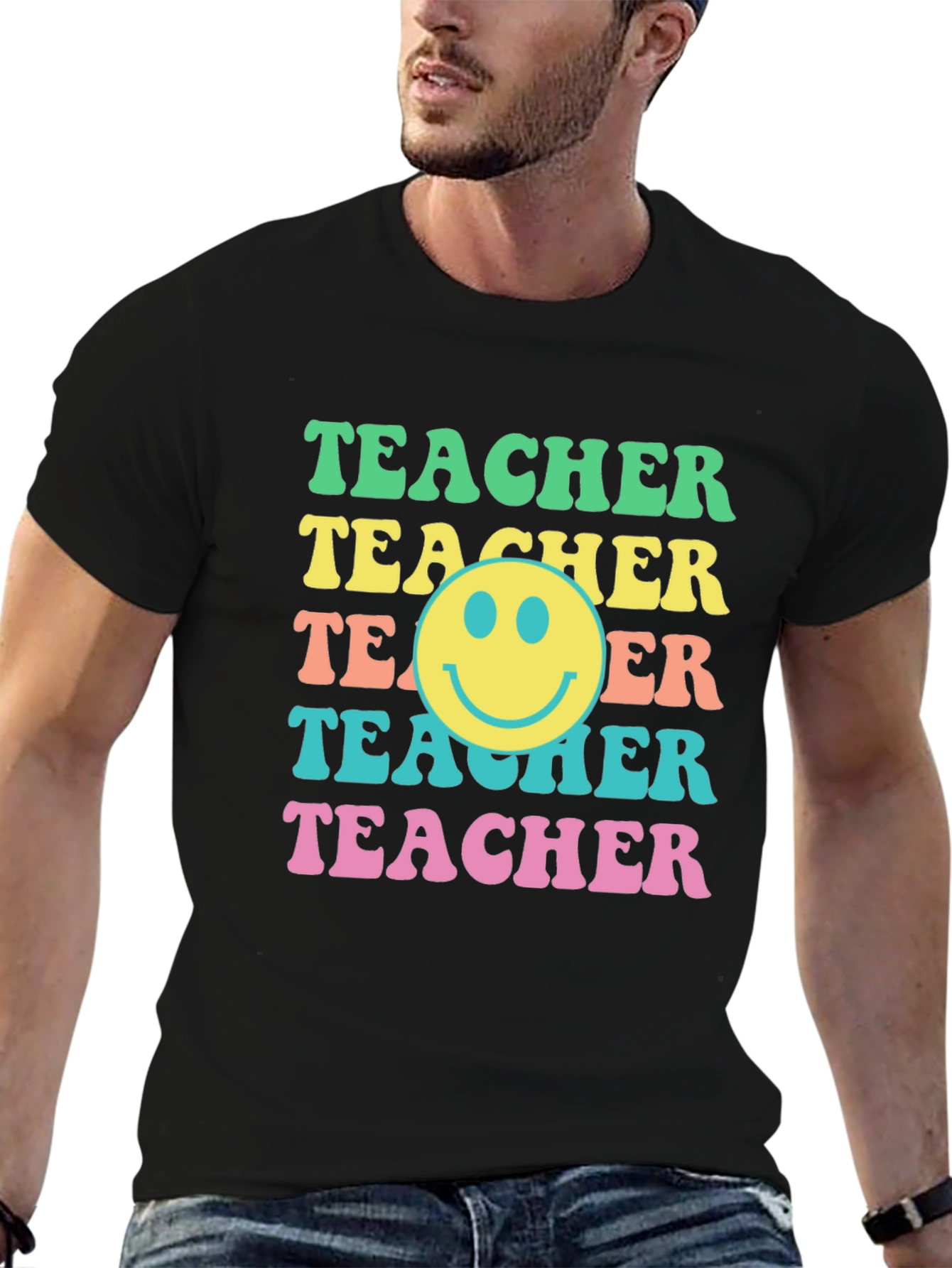 Black Retro Teacher Smiley Face Graphic Tee view 6