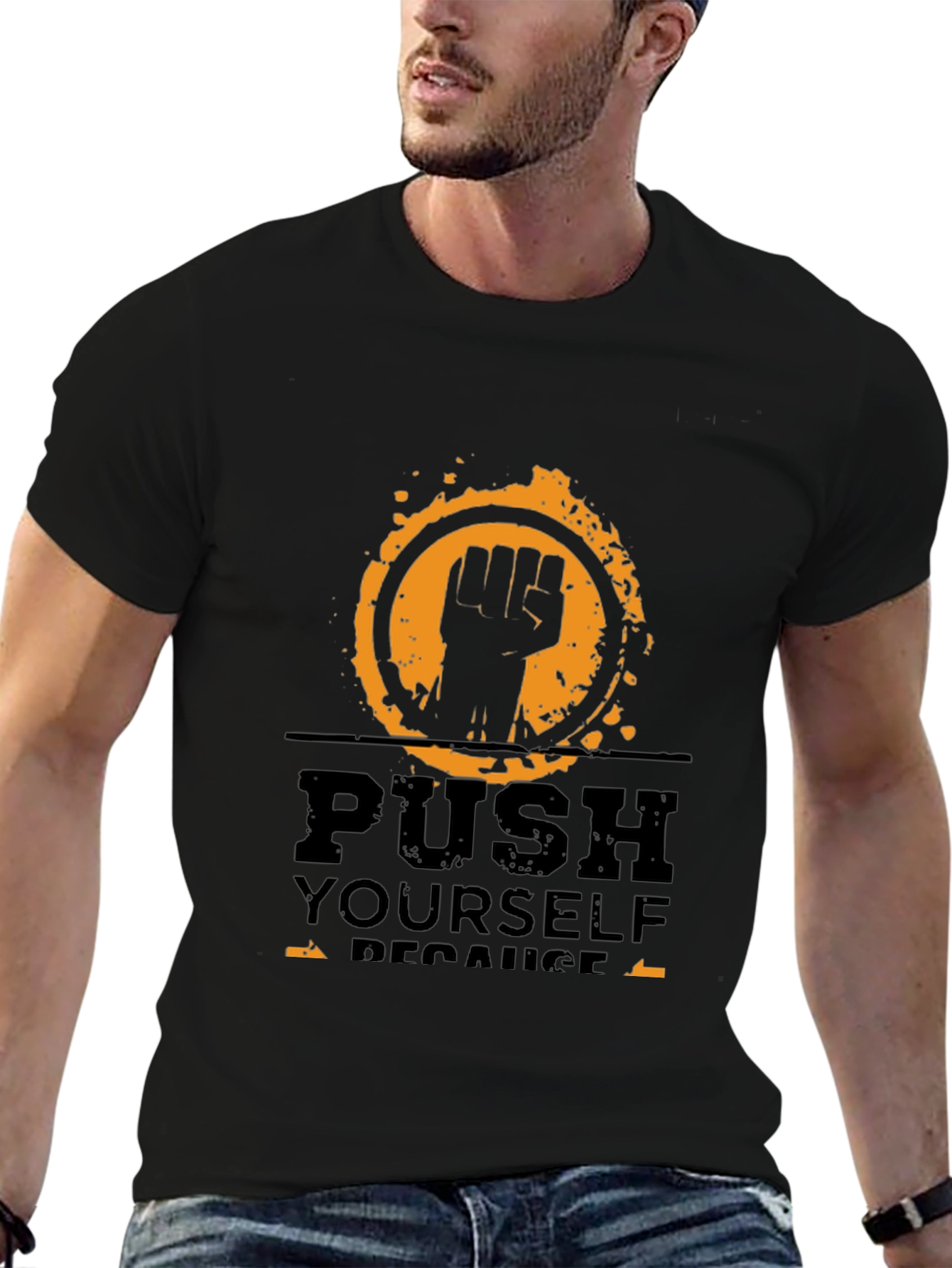 Black Motivational Push Yourself Black T-Shirt view 6