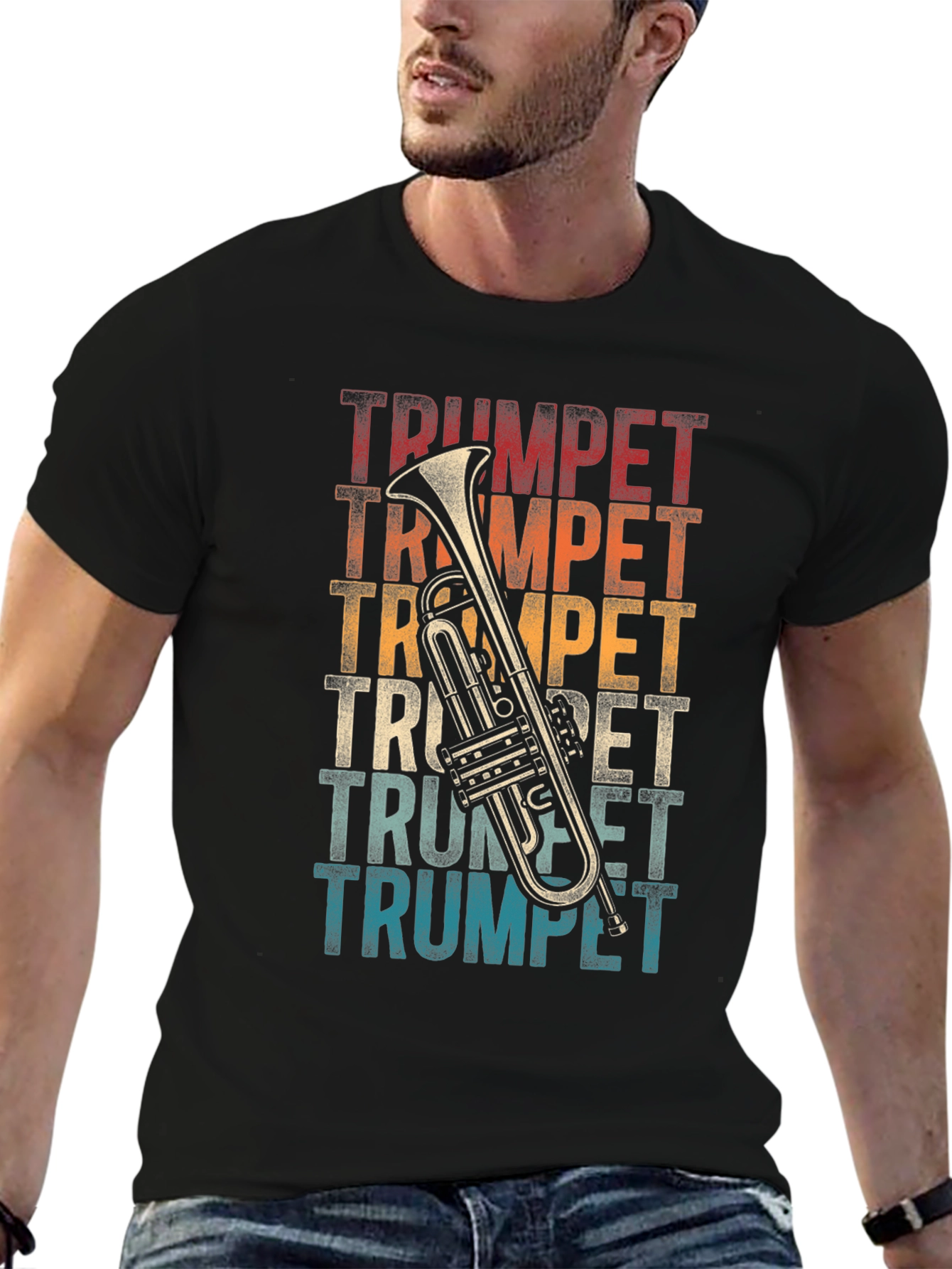 Black Retro Trumpet T-Shirt - Vintage Style Musical Tee view 6