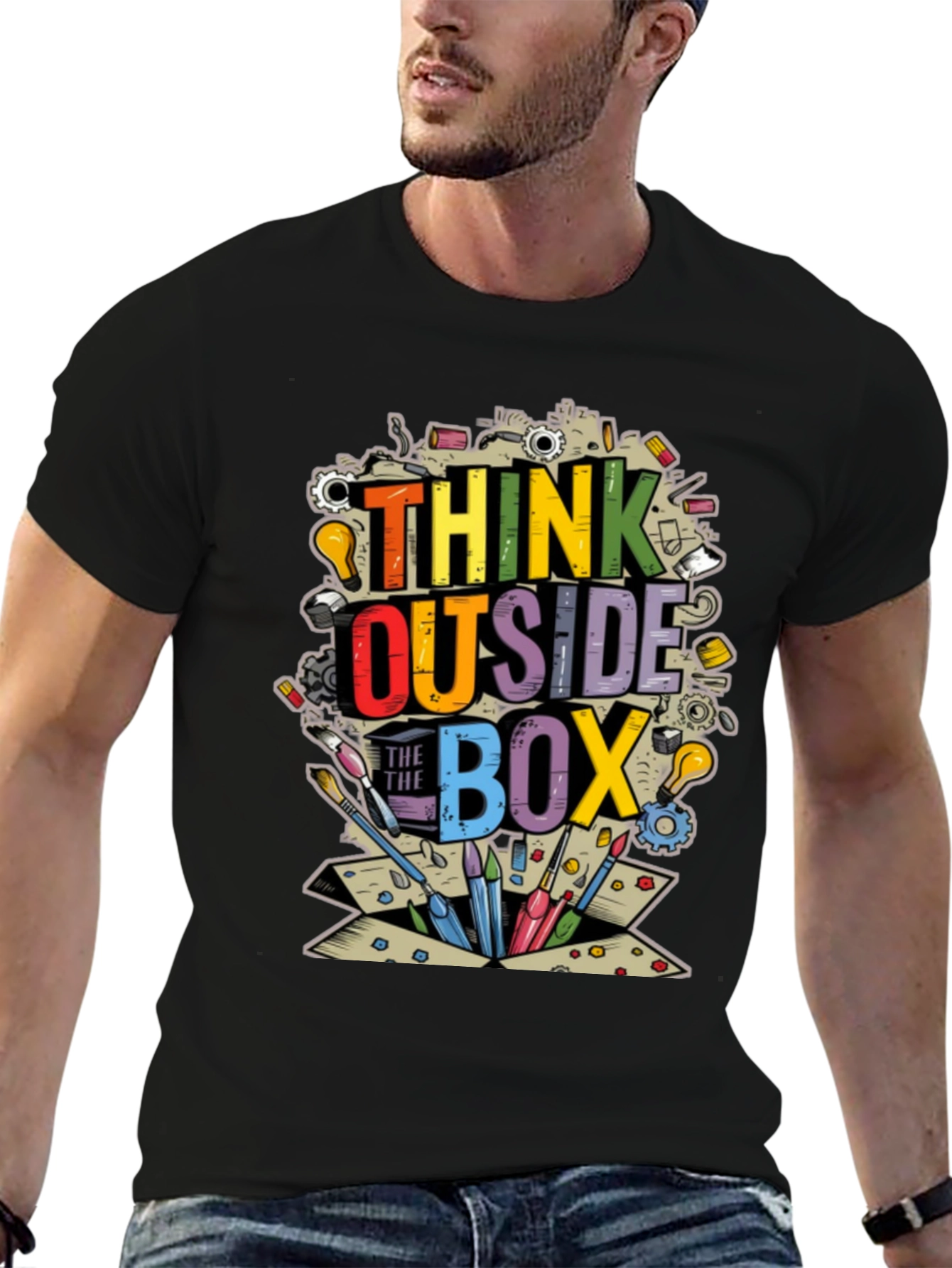 Black Think Outside the Box Graphic T-Shirt view 6