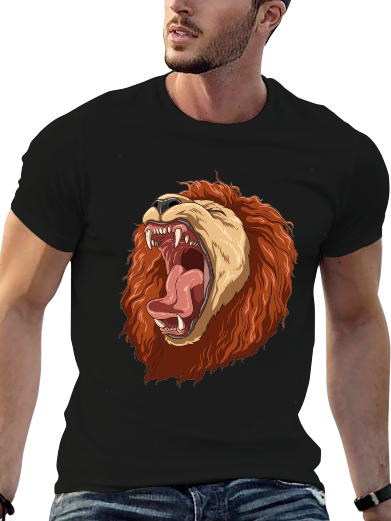 Black Lion Graphic Print T-Shirt - Black view 6