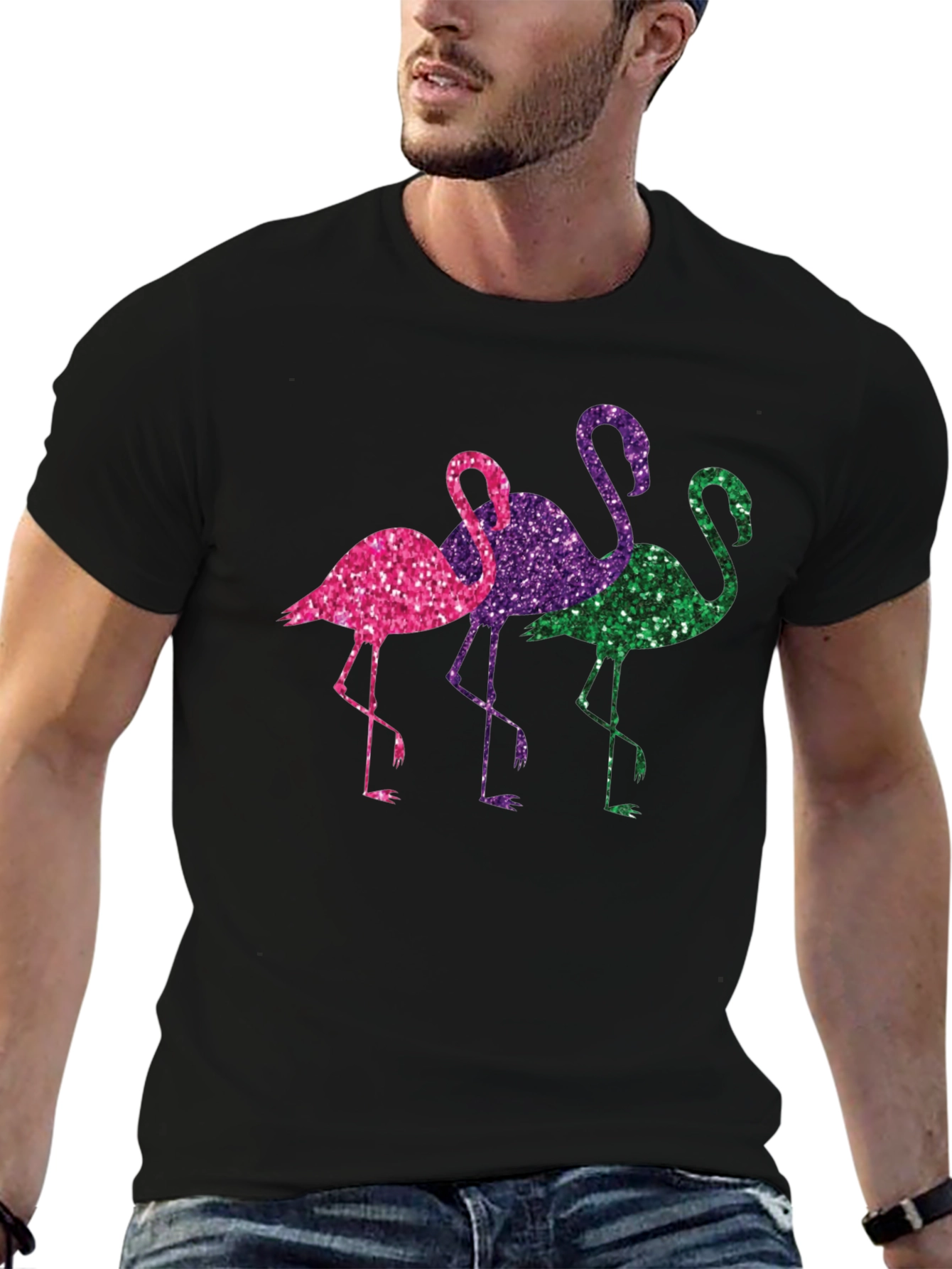 Black Glitter Flamingo T-Shirt - Fun & Unique Design view 6