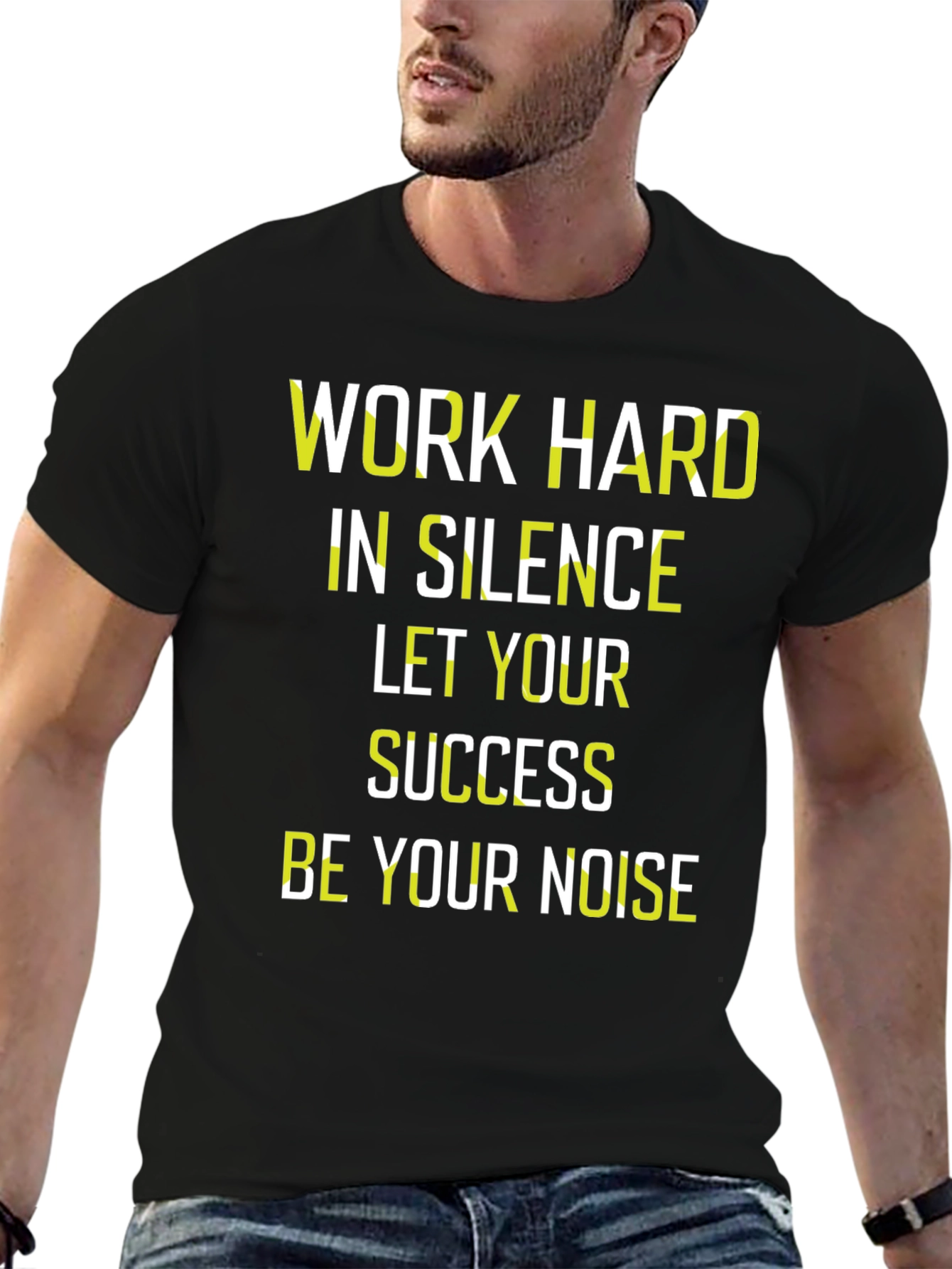 Black Work Hard in Silence T-Shirt view 6