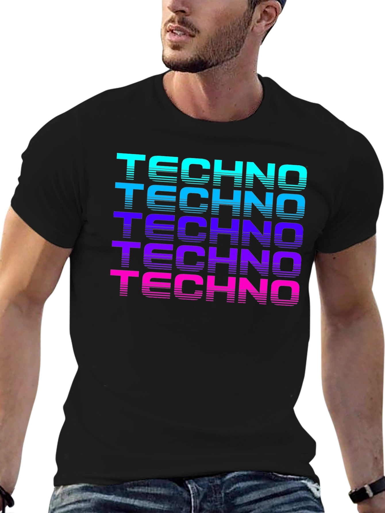 Black Retro Techno Graphic T-Shirt view 6