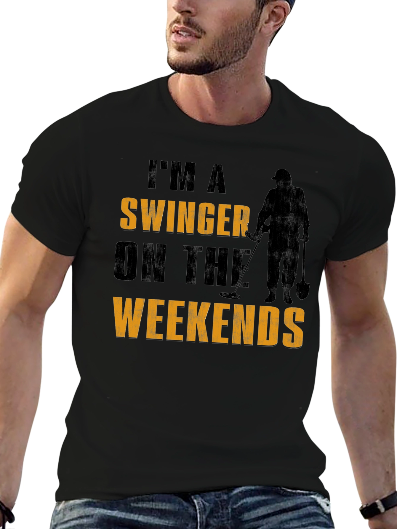 Black Funny Metal Detecting T-Shirt: I'm A Swinger On The Weekends view 6