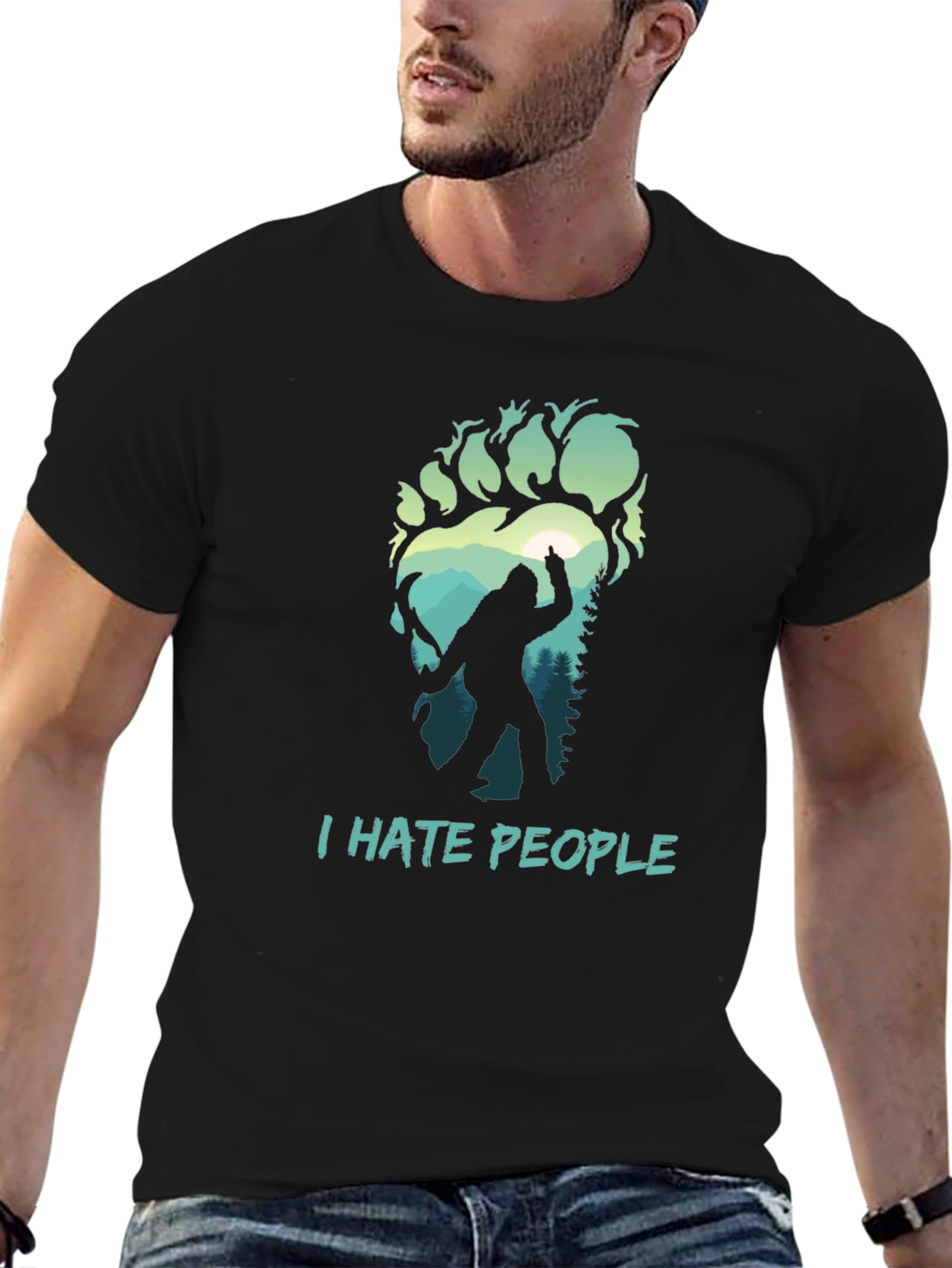 Black I Hate People Bigfoot T-Shirt view 6