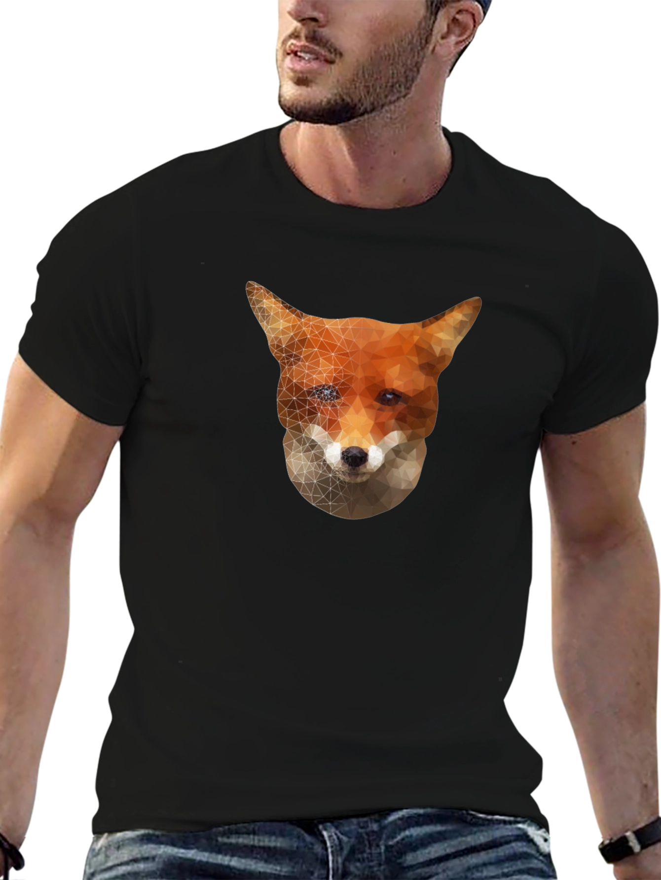 Black Geometric Fox Graphic Tee - Stylish Black T-Shirt view 6