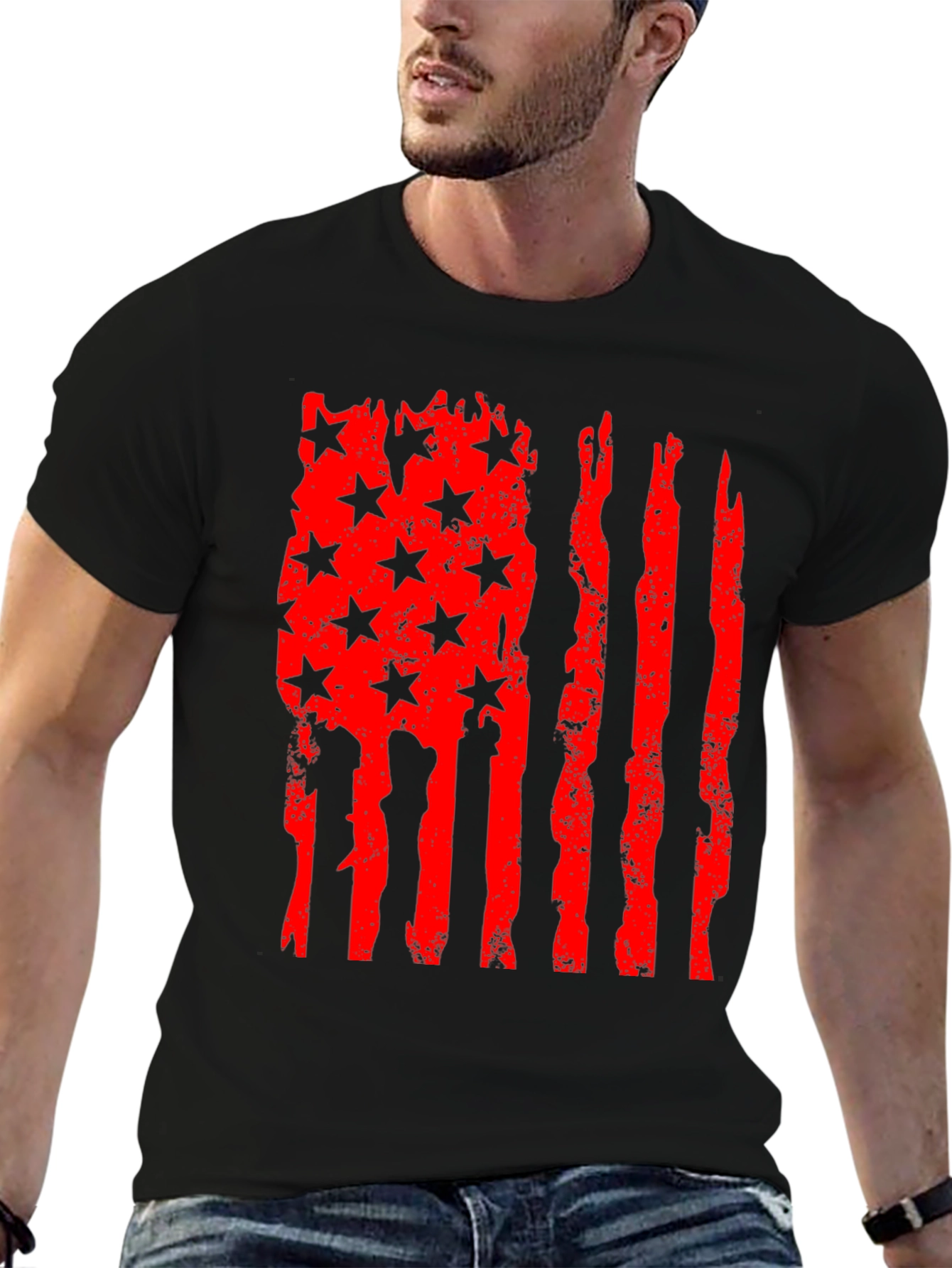 Black American Flag Distressed Graphic Tee view 6