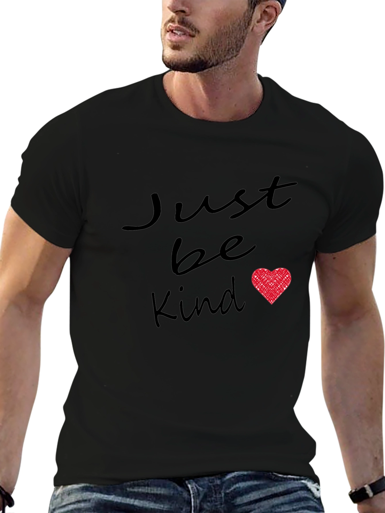 Black Just Be Kind Black Tee with Heart Graphic view 6