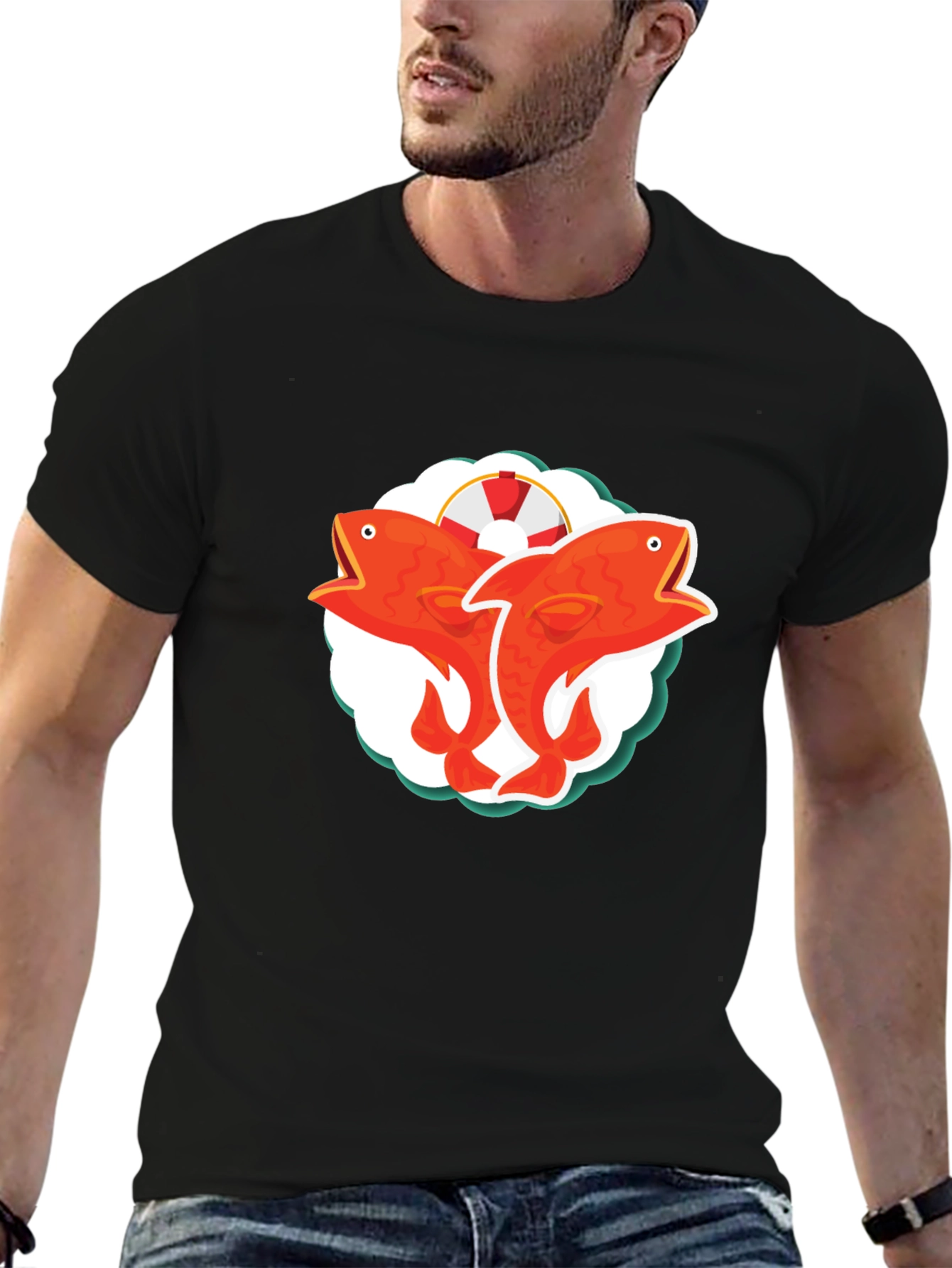 Black Red Fish Duo Graphic Tee - Black view 6