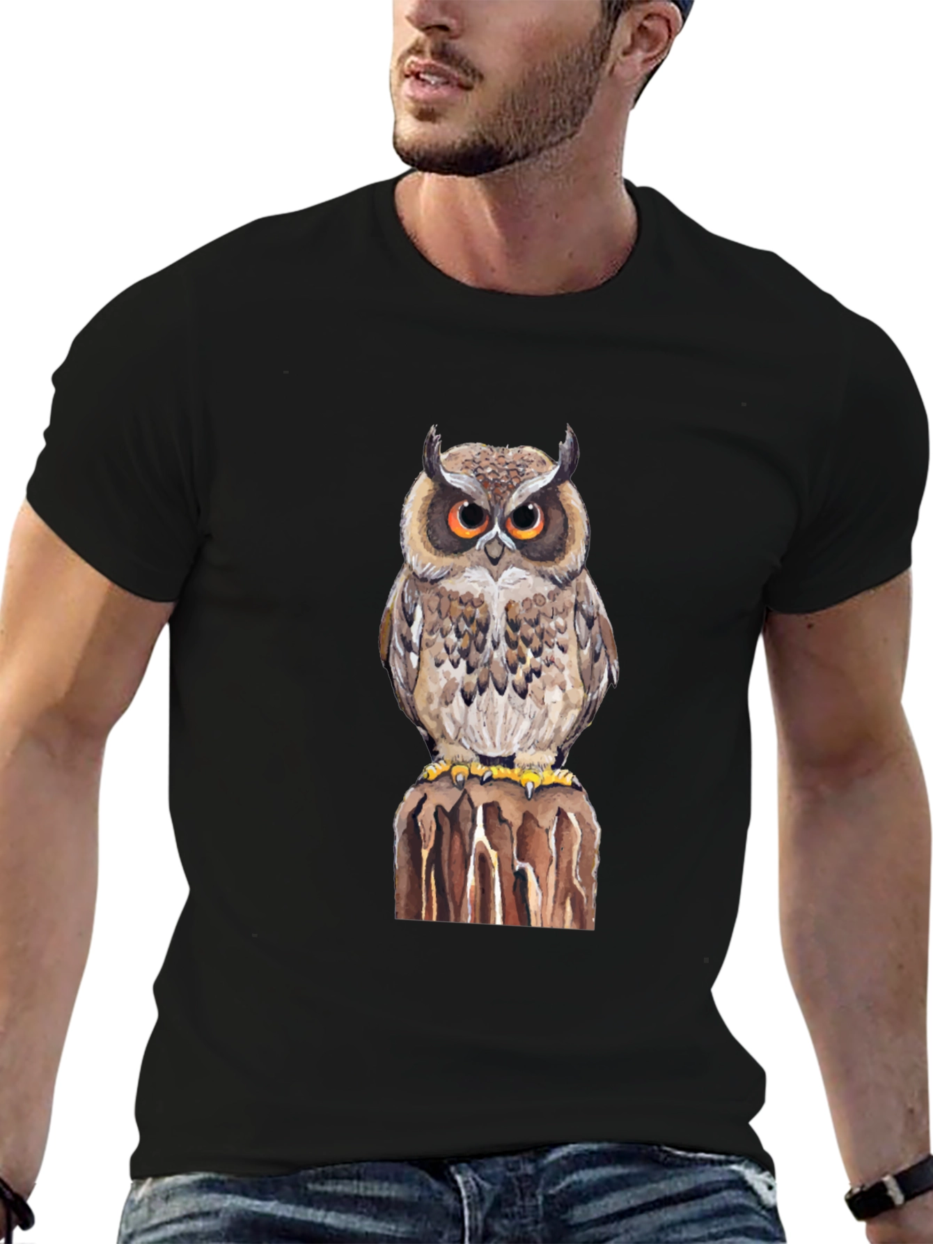 Black Owl Graphic Print Black T-Shirt view 6