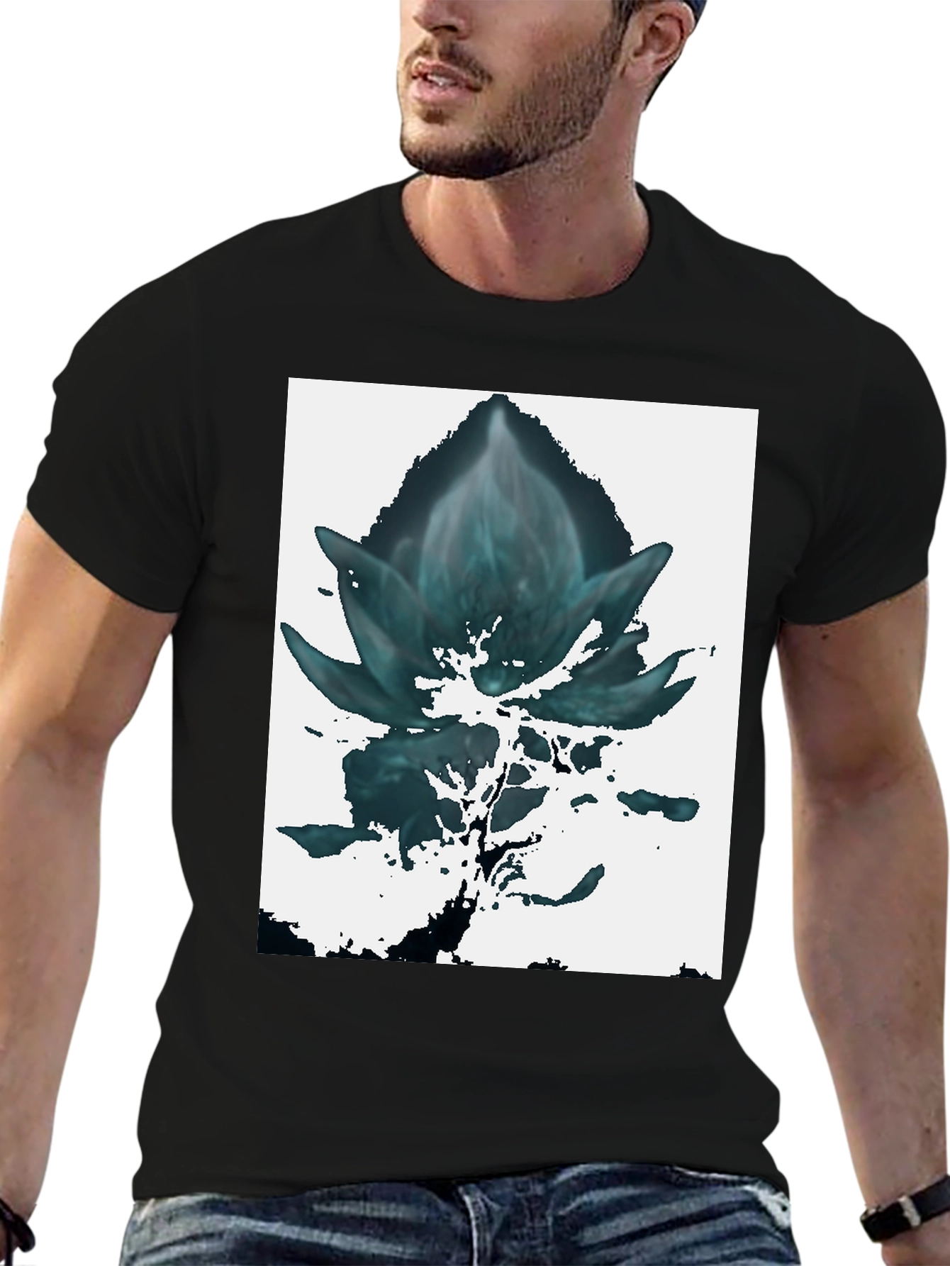 Black Abstract Floral Graphic Tee - Black view 6