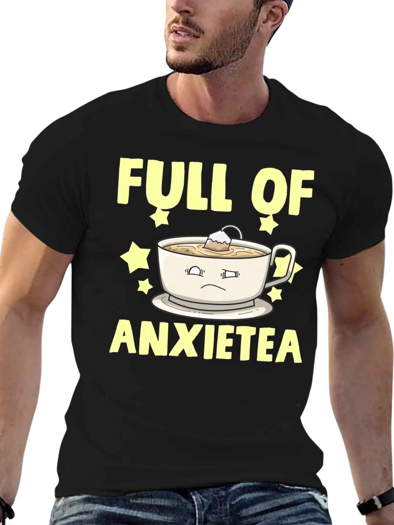 Black Full of Anxietea Graphic Tee - Novelty T-Shirt view 6