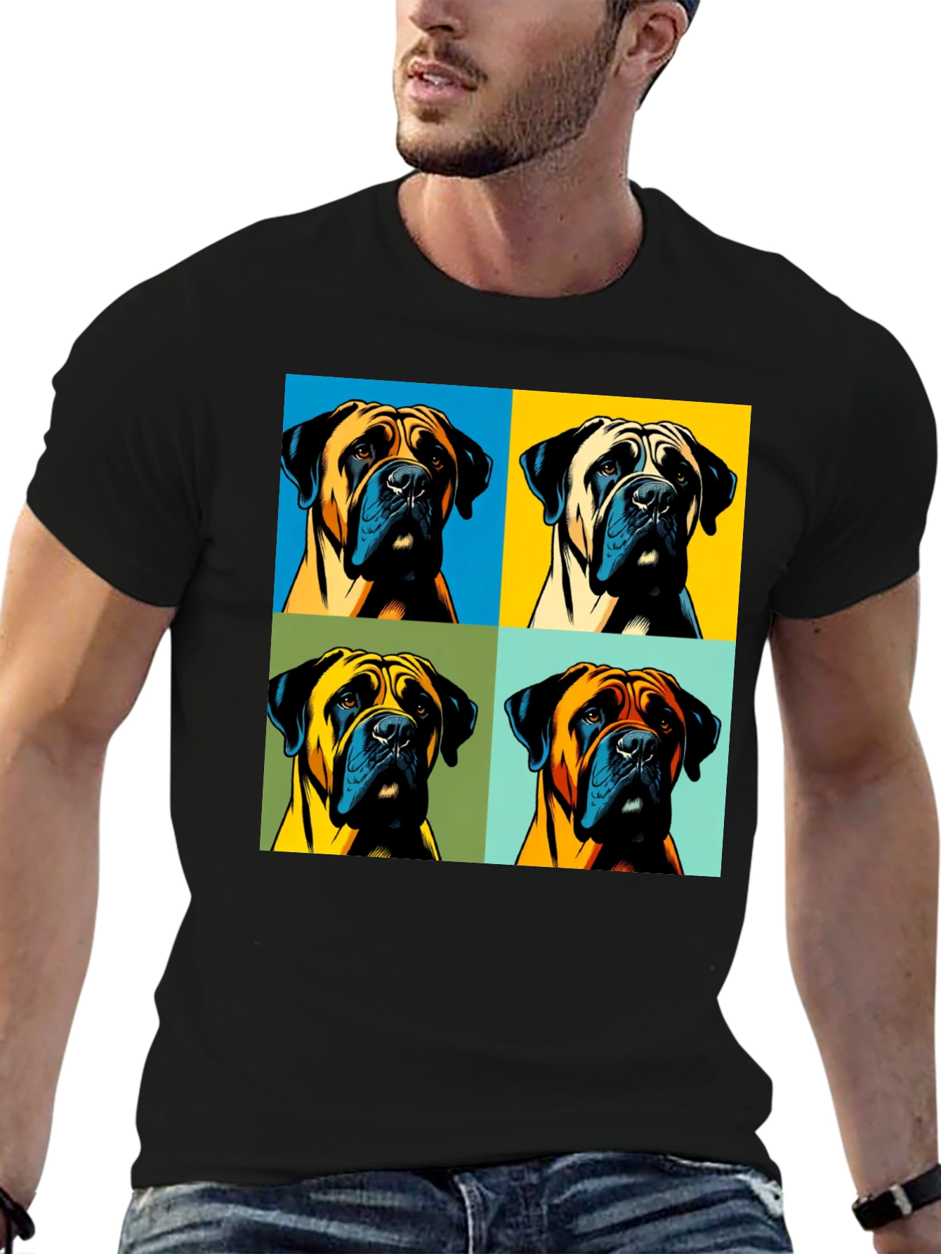 Black Pop Art Dog Graphic T-Shirt - Unique Boxer Tee view 6