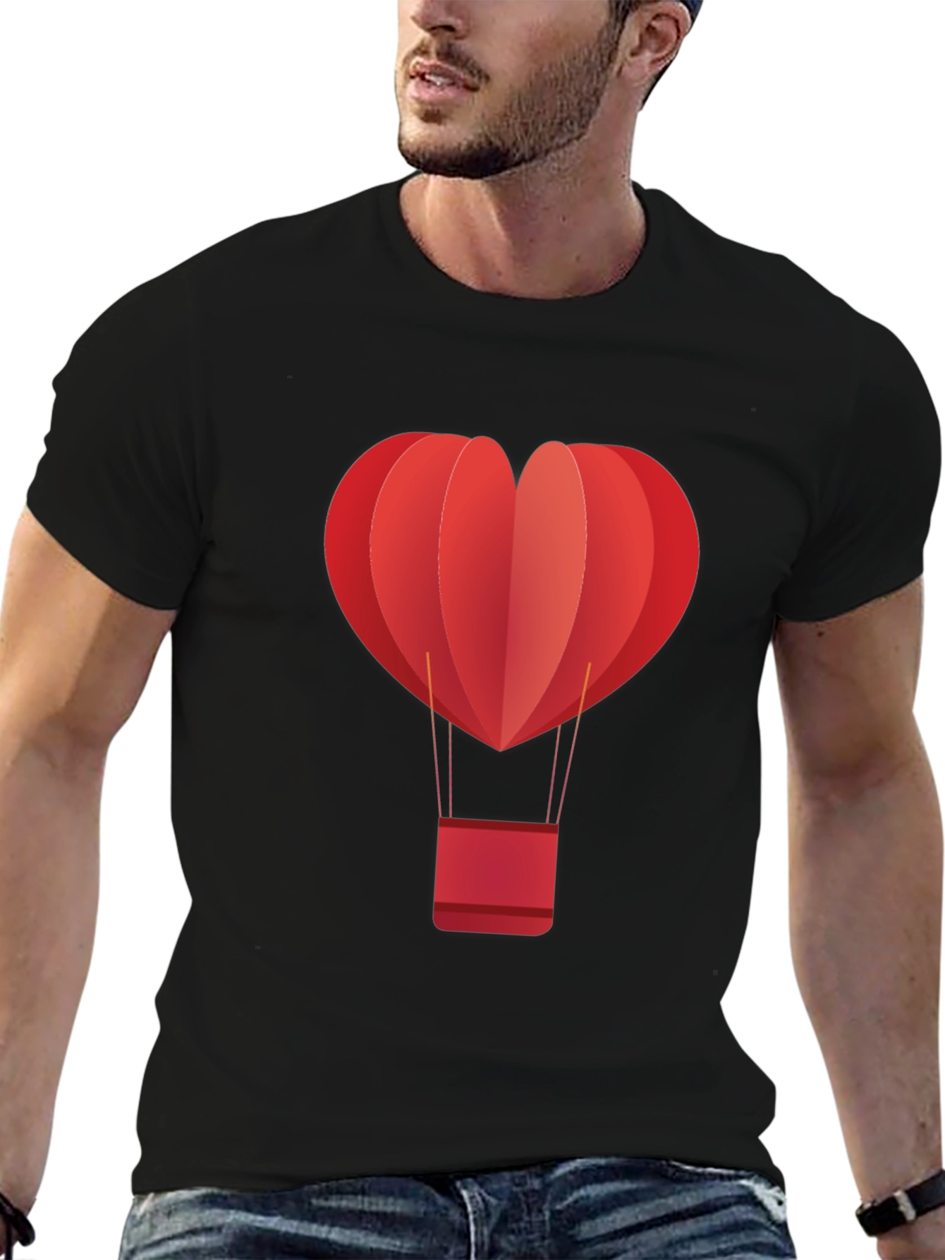 Black Heart Hot Air Balloon Graphic Tee - Black view 6