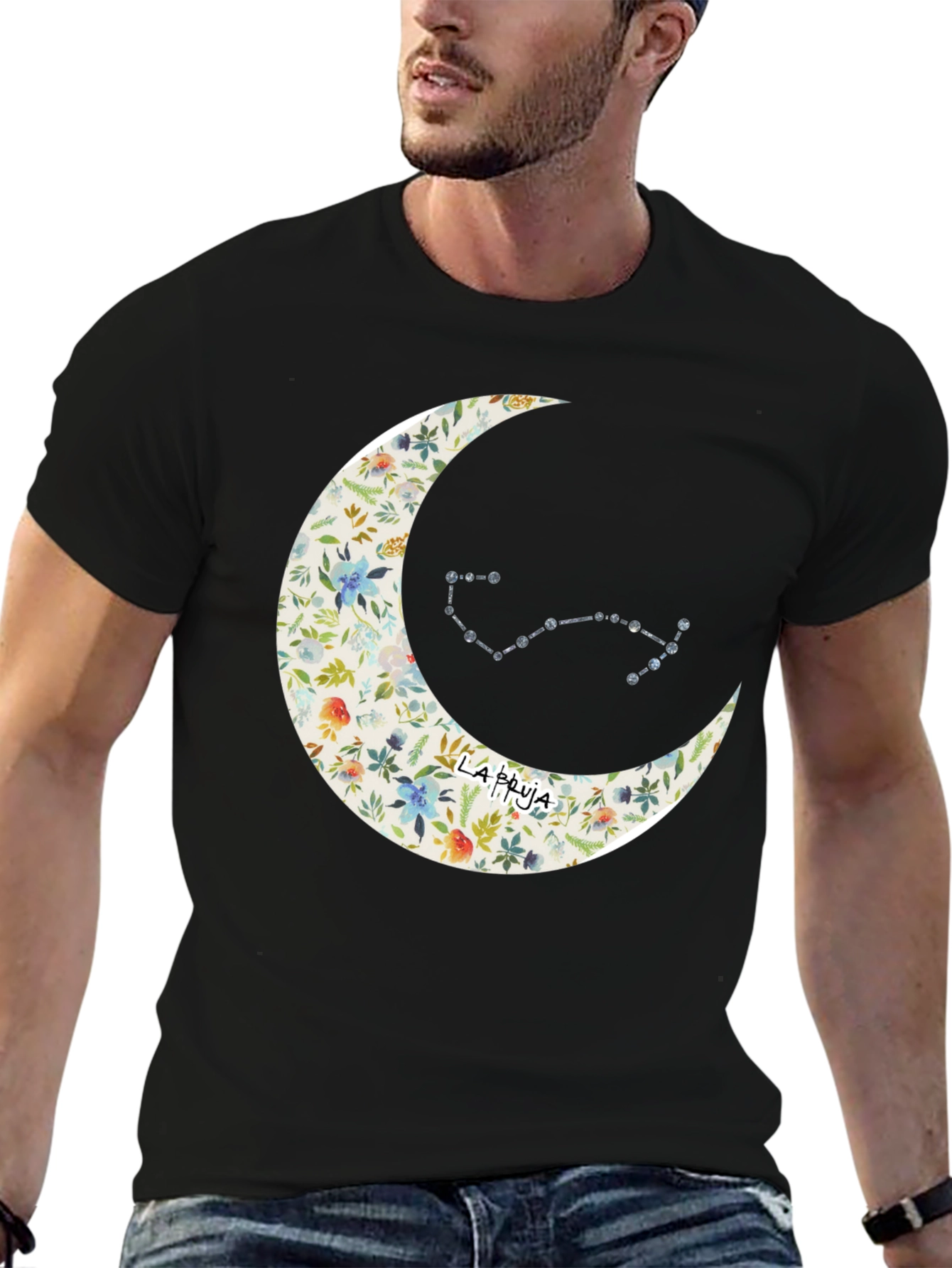 Black Floral Moon & Constellation Graphic Tee view 6