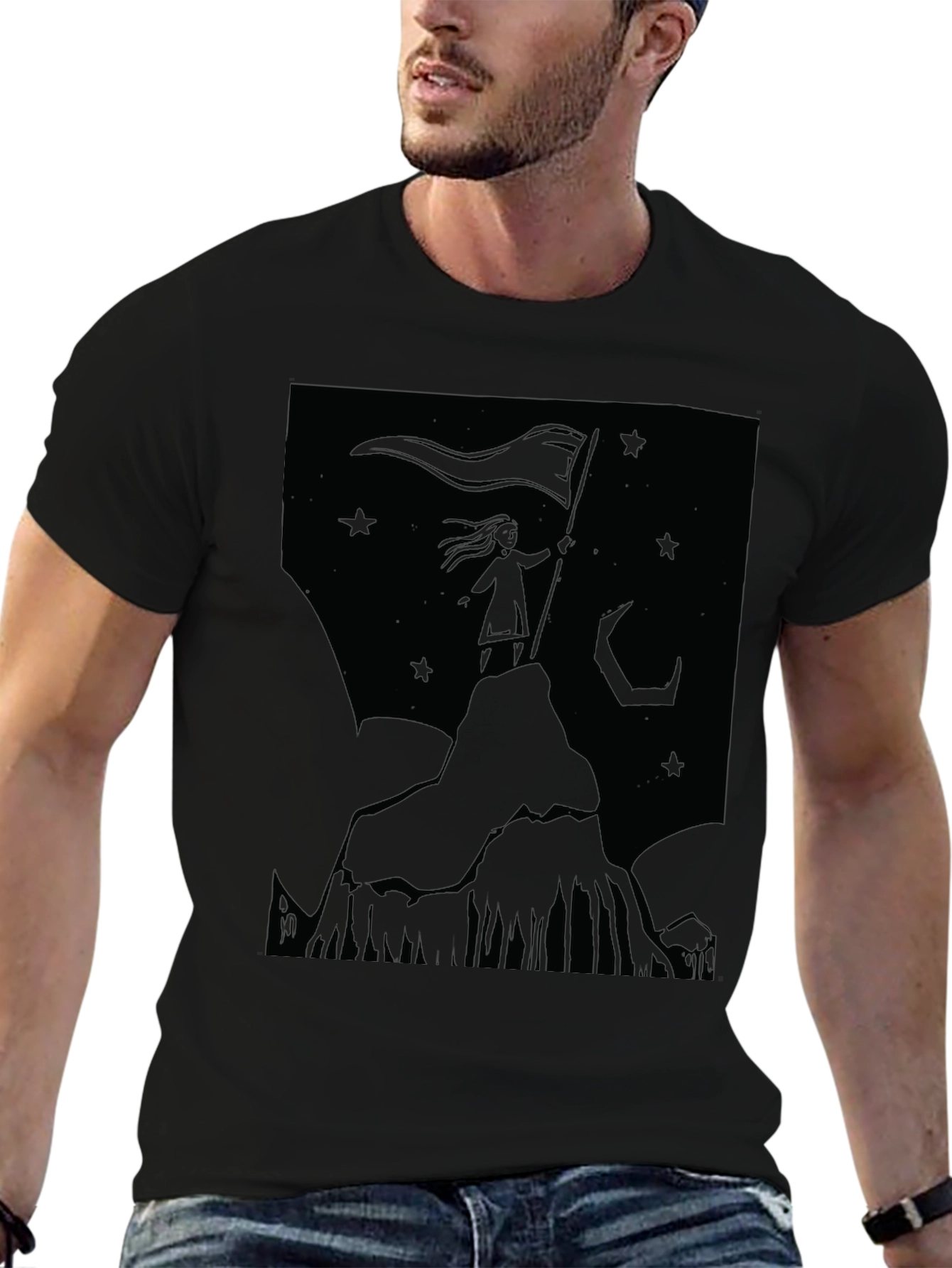Black Mountain Top Girl Graphic T-Shirt - Black view 6