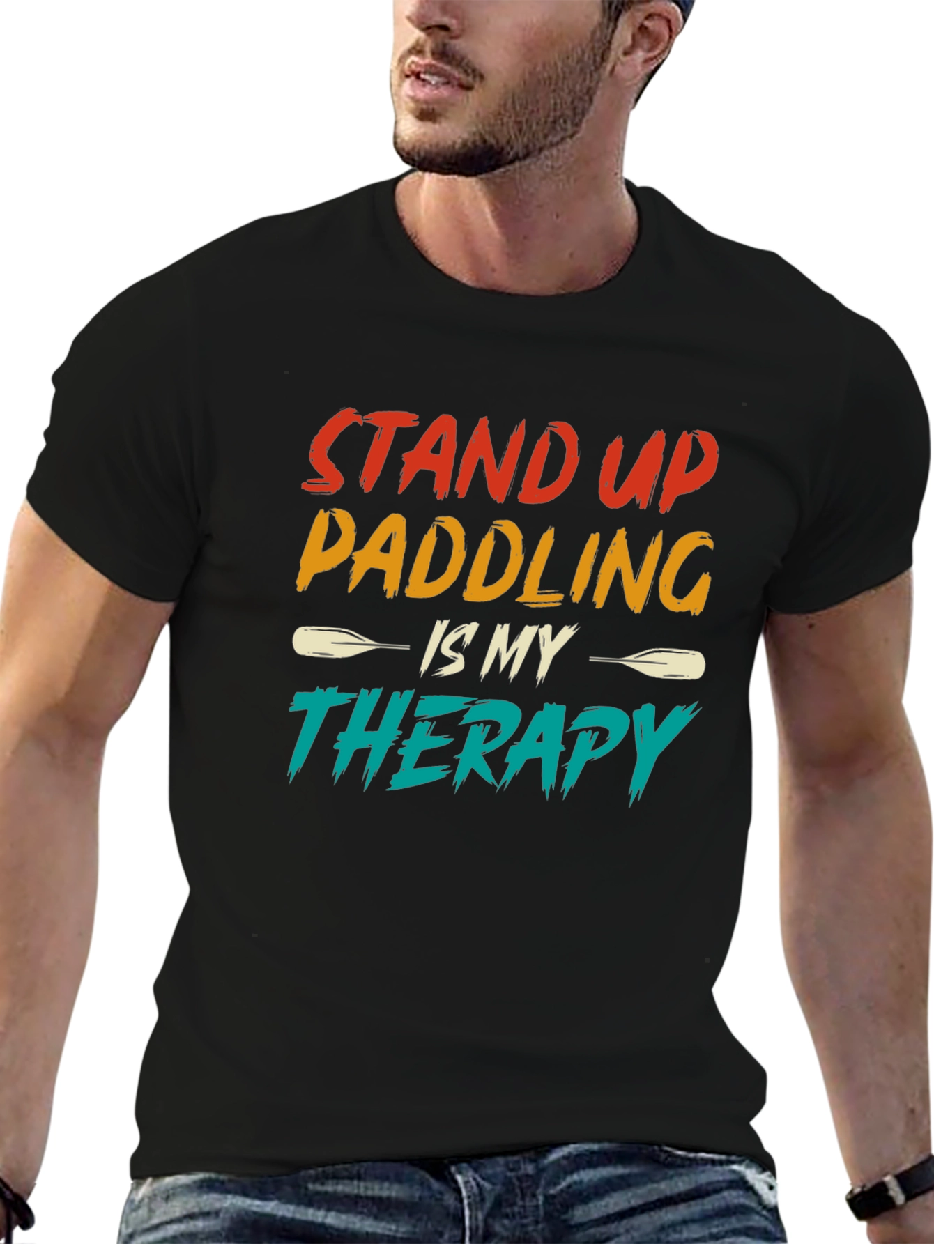 Black Stand Up Paddling Therapy Tee view 6