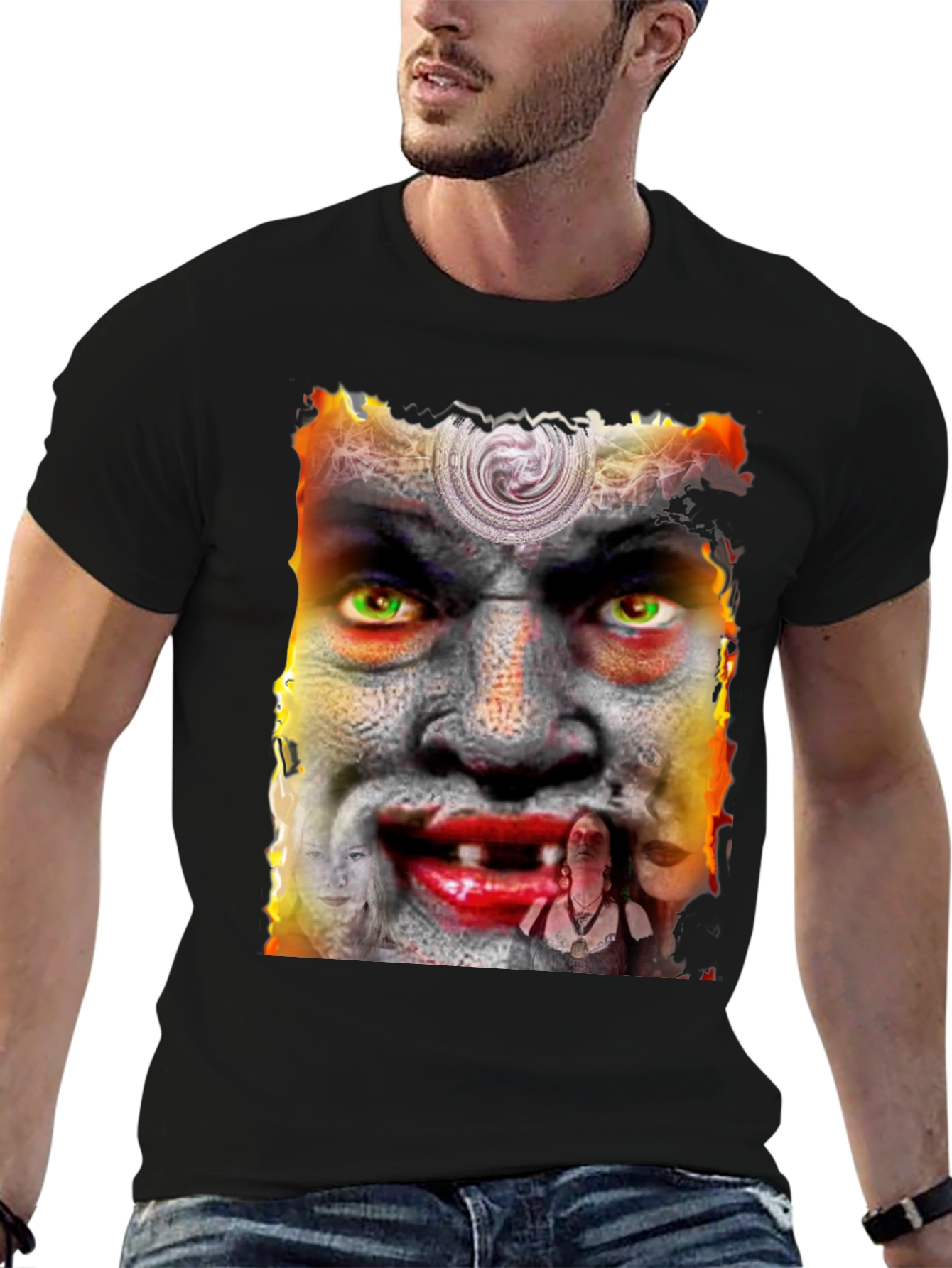 Black Unique Graphic Tee - Horror Face Design view 6