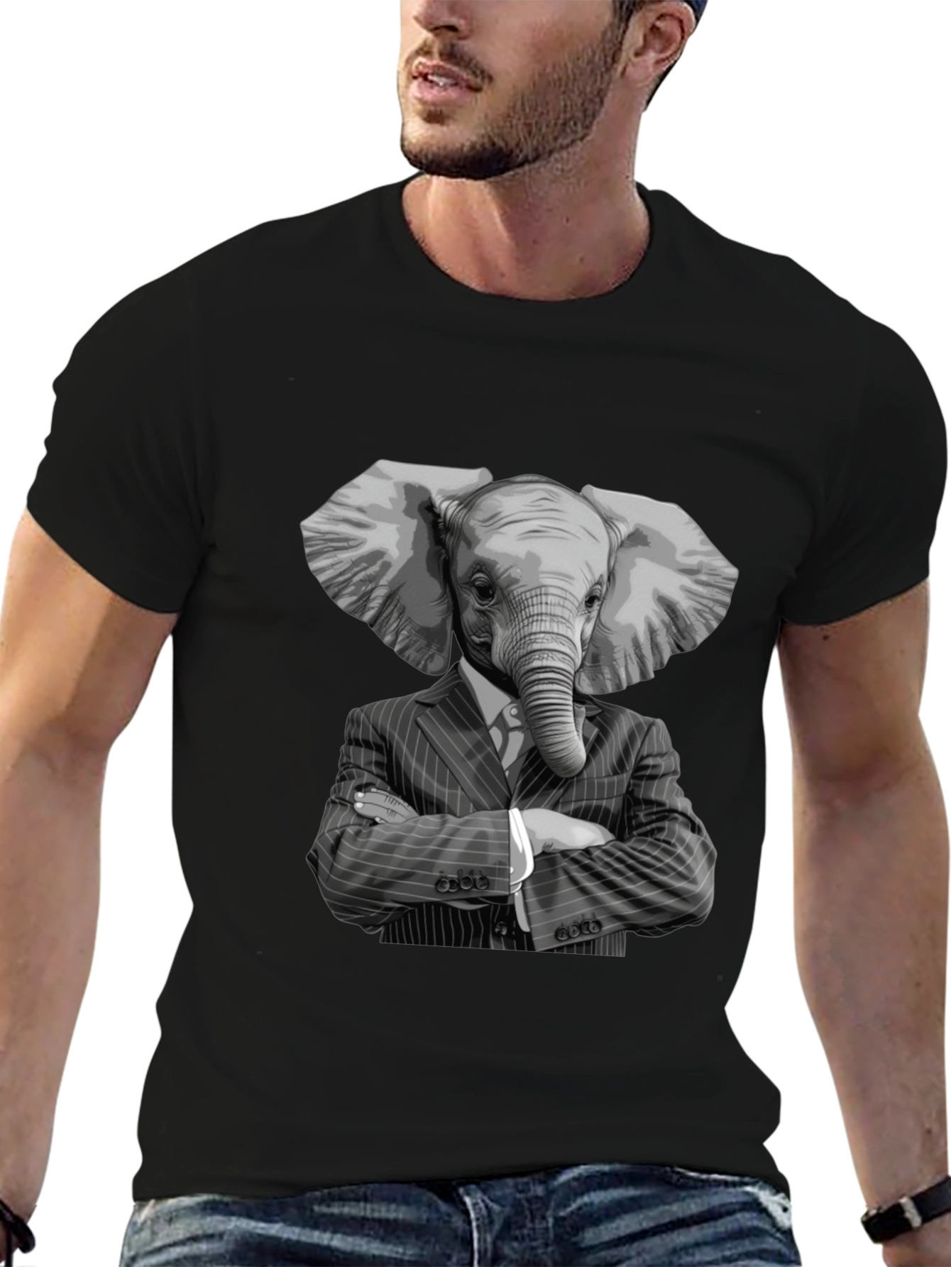 Black Elephant Suit T-Shirt - Unique Graphic Tee view 6