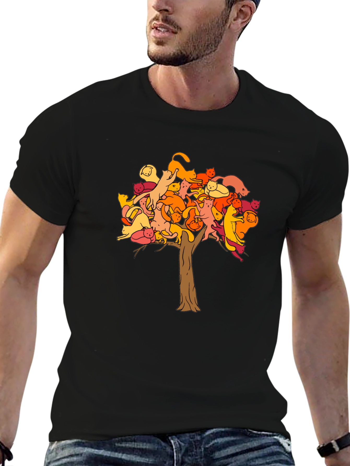 Black Cat Tree Graphic Tee - Unisex Black T-Shirt view 6