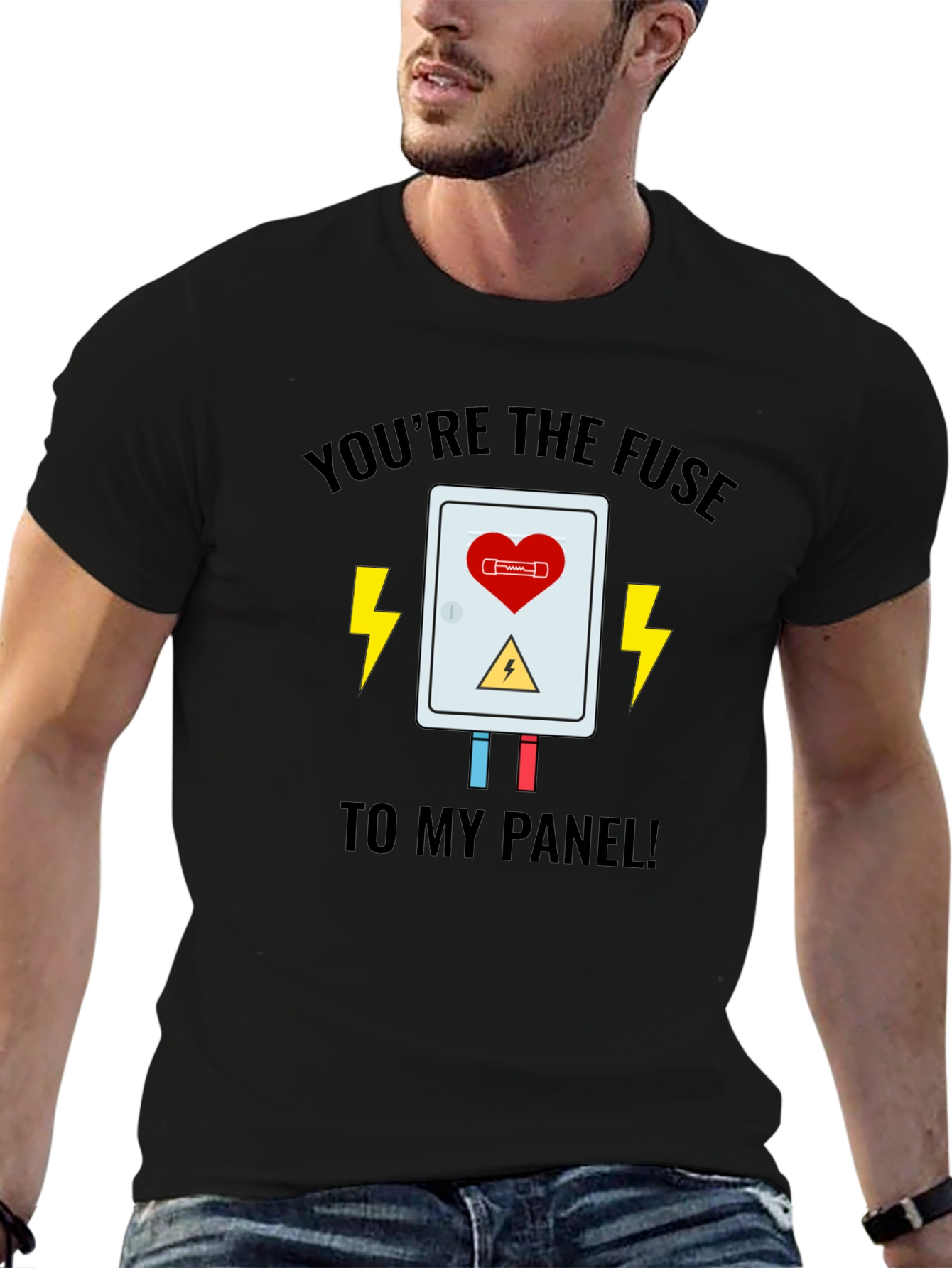 Black You're the Fuse T-Shirt - Electric Love Design view 6