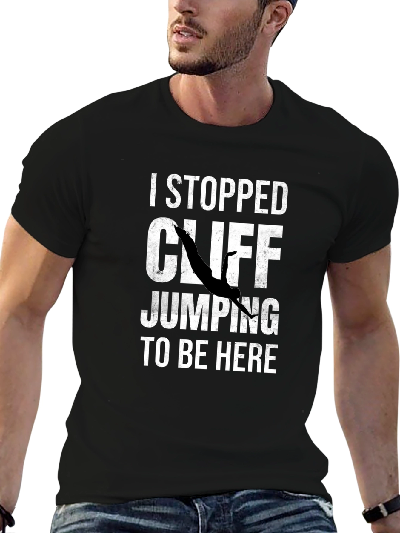 Black I Stopped Cliff Jumping T-Shirt - Funny Graphic Tee view 6