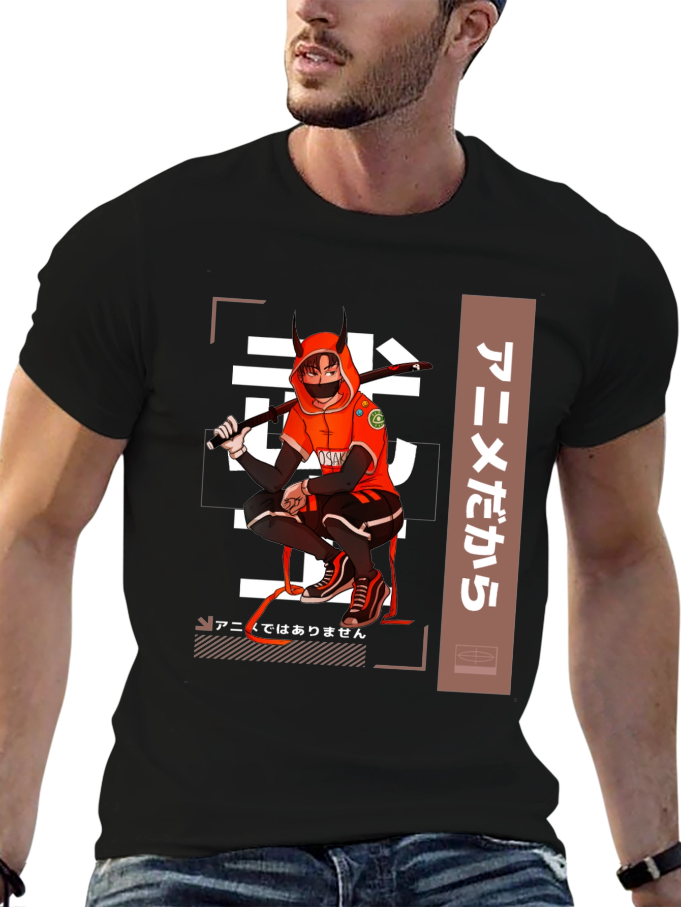Black Anime-Inspired Black Graphic T-Shirt view 6