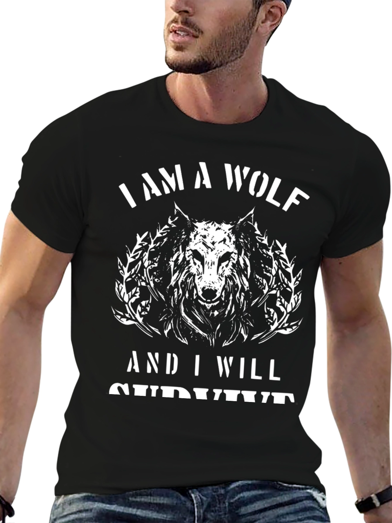 Black I Am A Wolf Men's Graphic Tee view 6